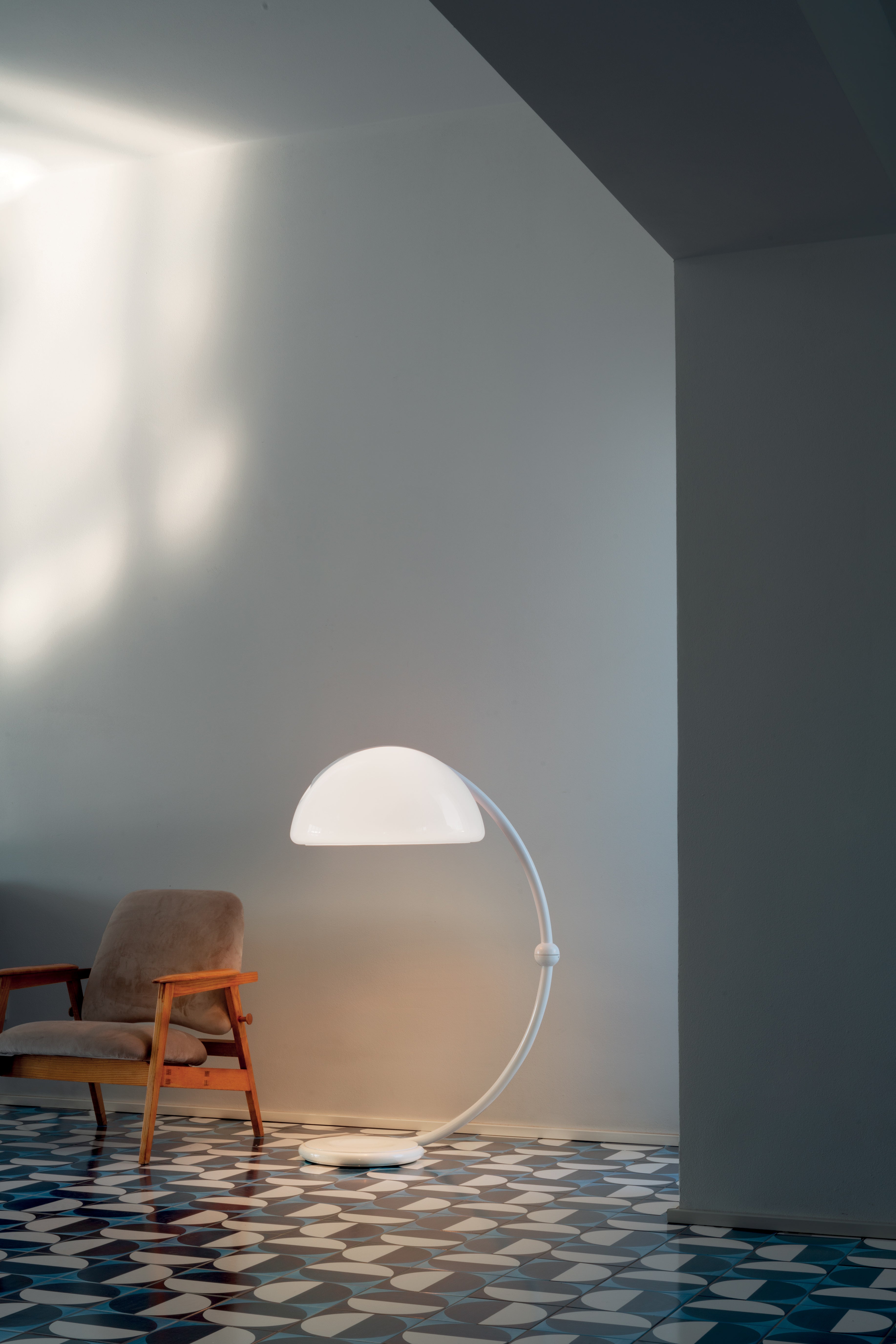 SERPENTE Floor Lamp with Opal Shade and Gold Galvanized Base