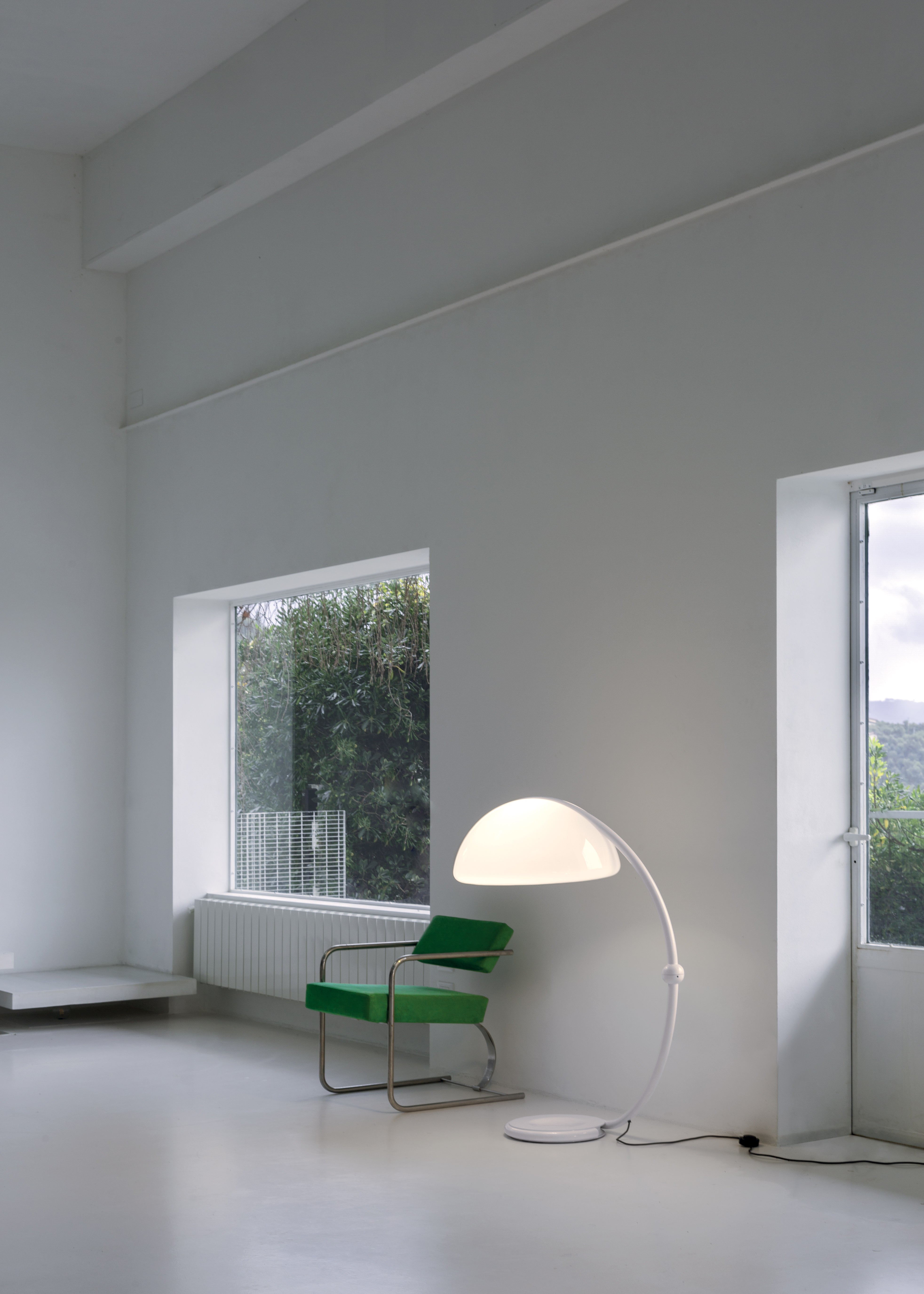 SERPENTE Floor Lamp with Opal Shade and Gold Galvanized Base