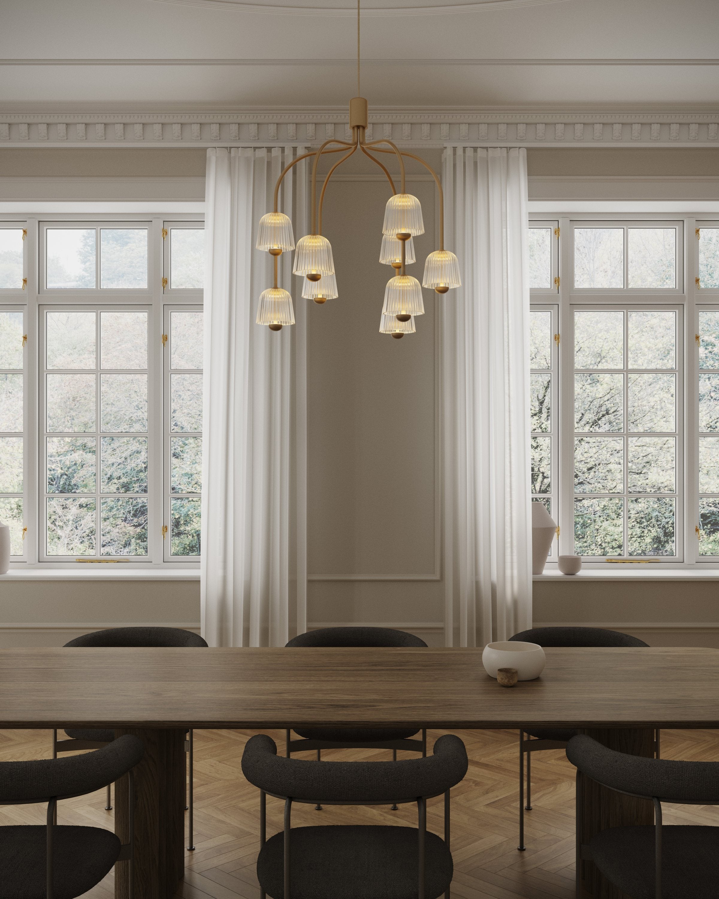ASTEEA 9 Gold Chandelier with Transparent Glass