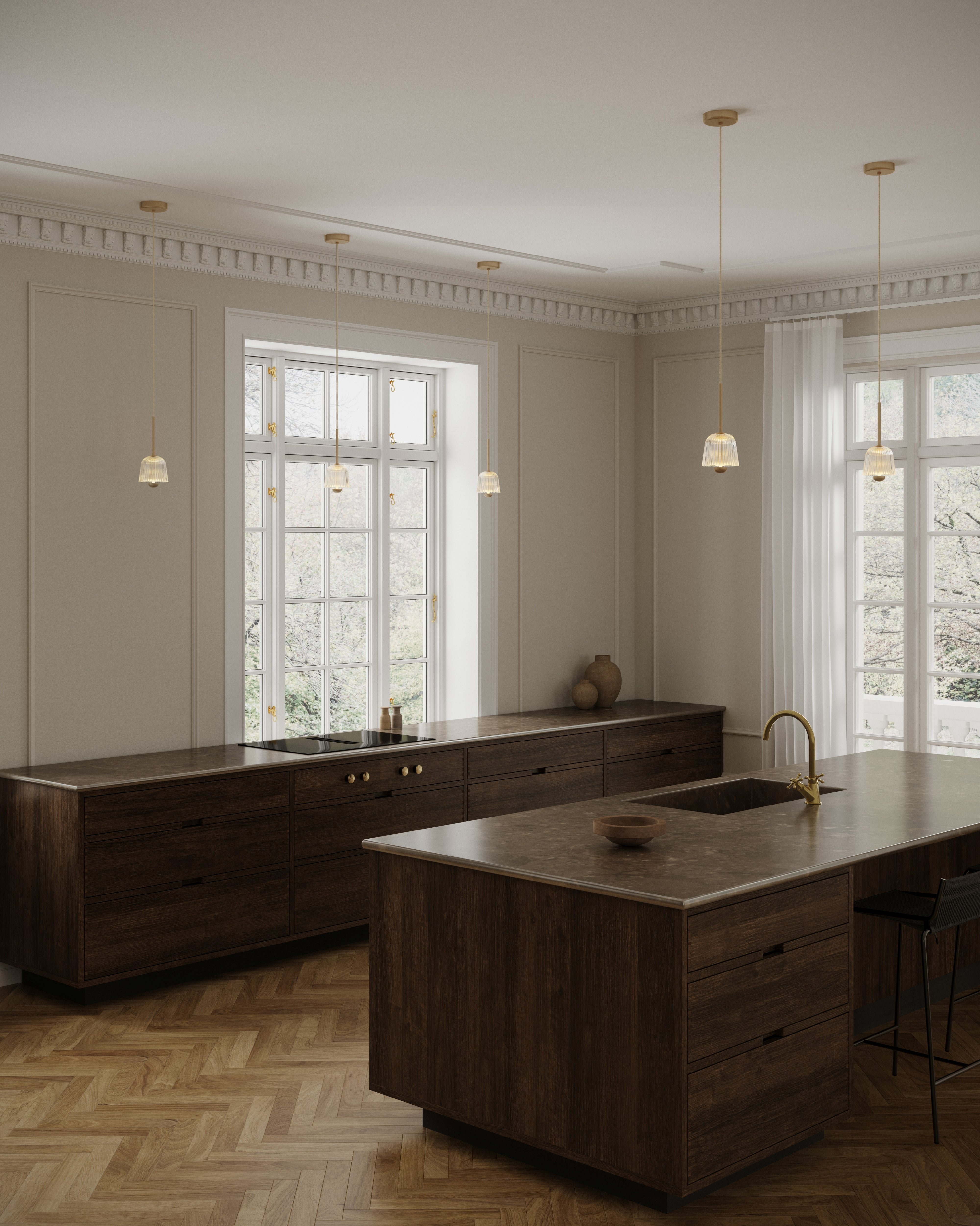 ASTEEA Pendant Lamp in Gold with Transparent Glass