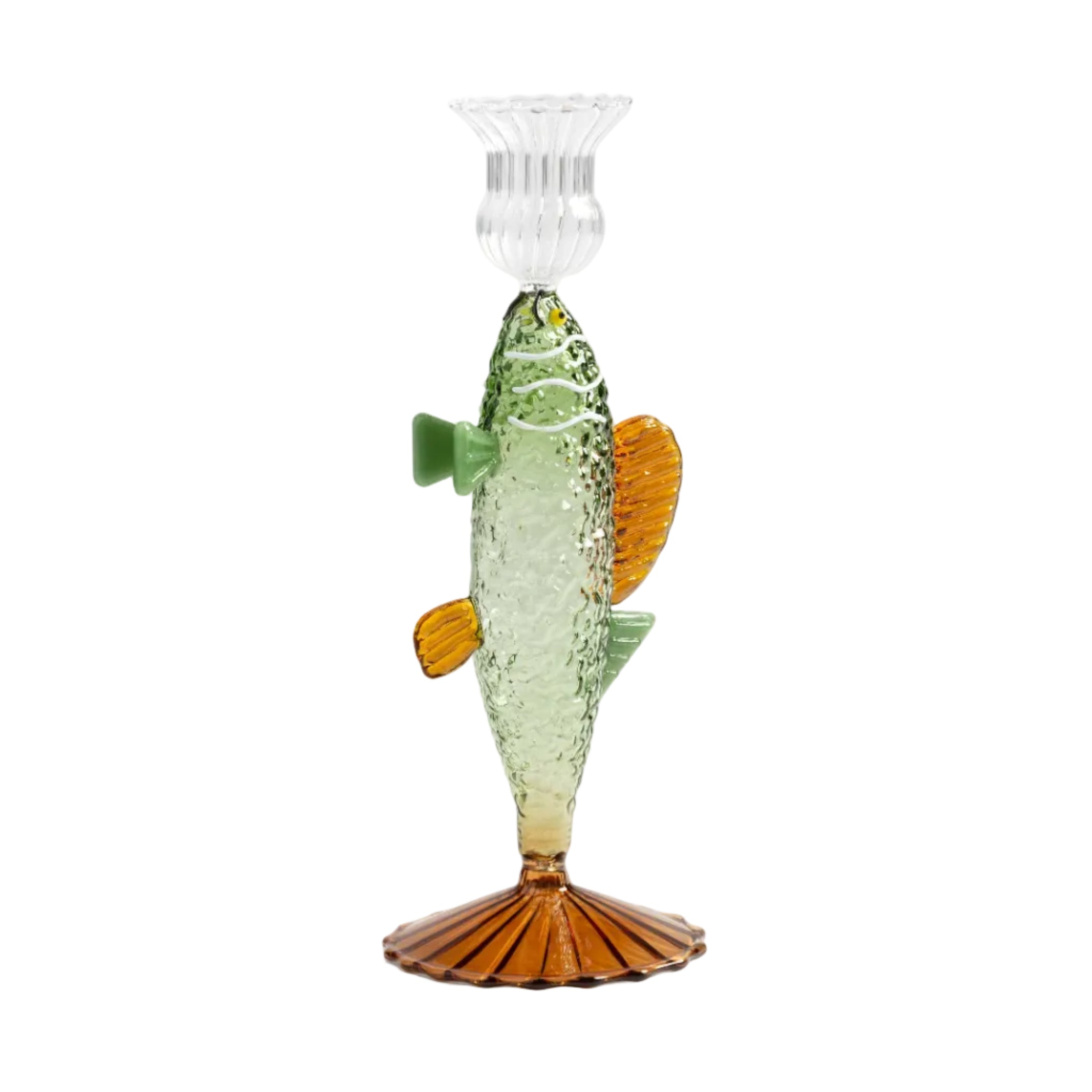 Grüner Glasleuchter FISCH mit Bernstein