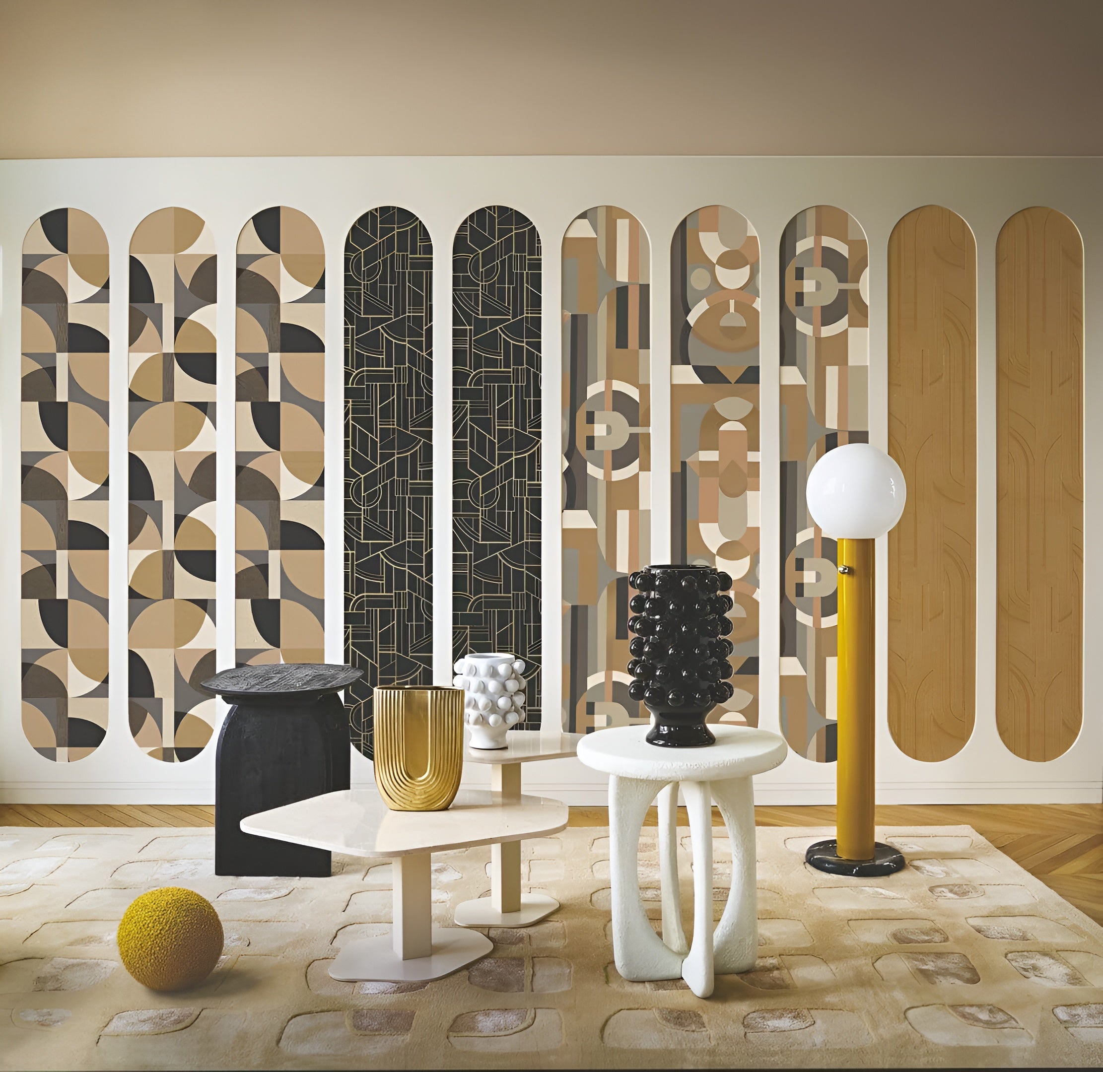 Tapete mit geometrischem Glasmalerei-Motiv VITRAIL - CÉLADON/KAKI seledyn mit khaki