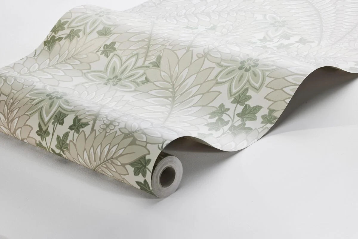 Tapete mit Pflanzenmotiv HIDDEN IVY beige mit grünem Blattwerk