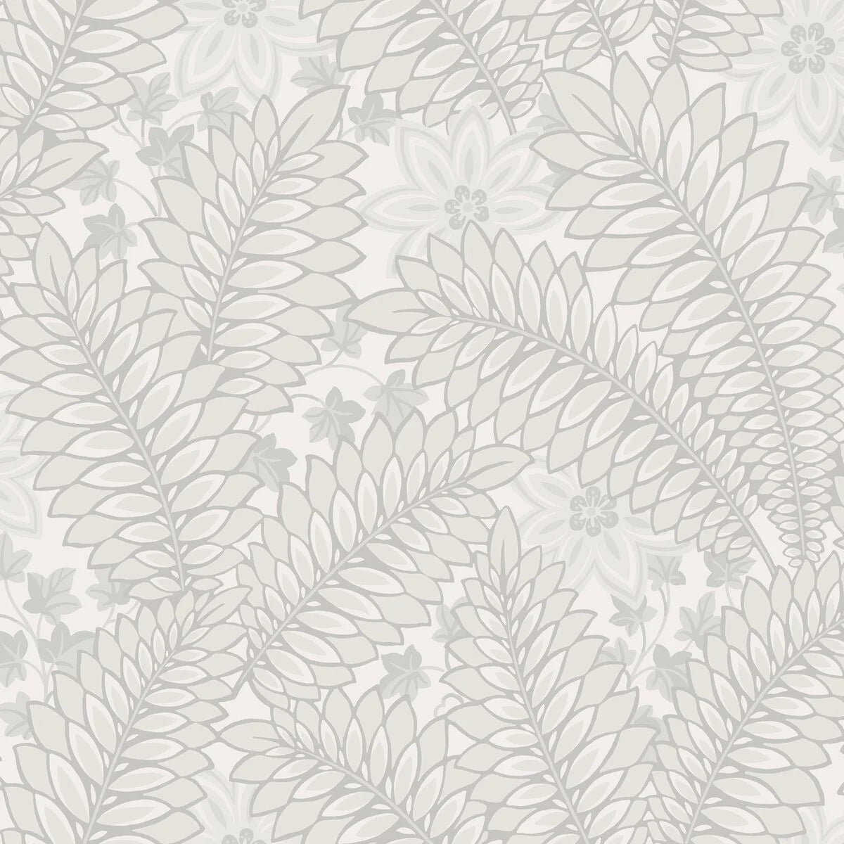 Hidden Ivy White and Gray Leaf Pattern Wallpaper