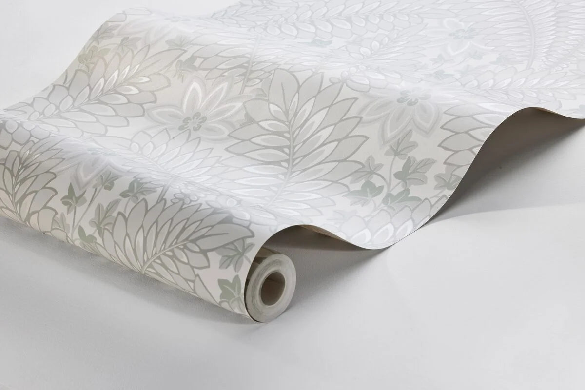 Hidden Ivy White and Gray Leaf Pattern Wallpaper