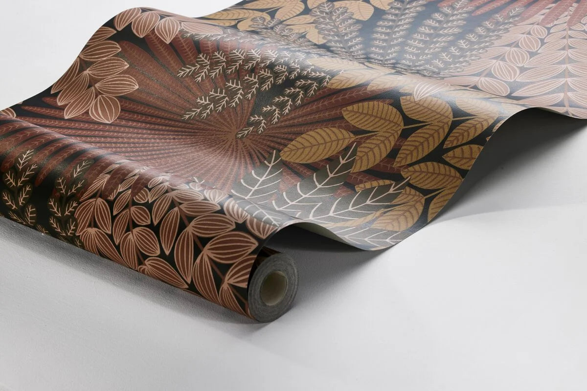 Tapete mit pflanzlichem Motiv VELVET LEAVES orange mit rot