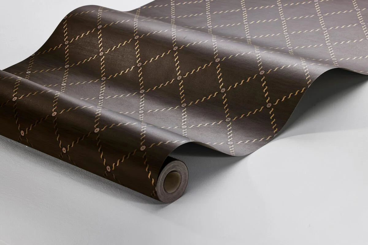 Tapete mit geometrischem Muster GOLDEN TRELLIS braun mit goldenen Akzenten