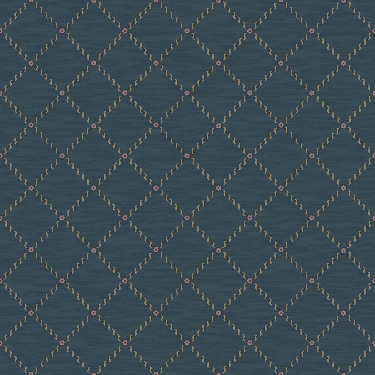 Golden Trellis Geometric Wallpaper in Navy Blue and Gold