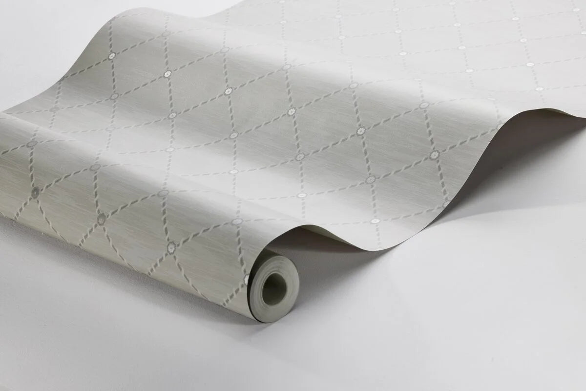 Golden Trellis Gray and White Geometric Pattern Wallpaper