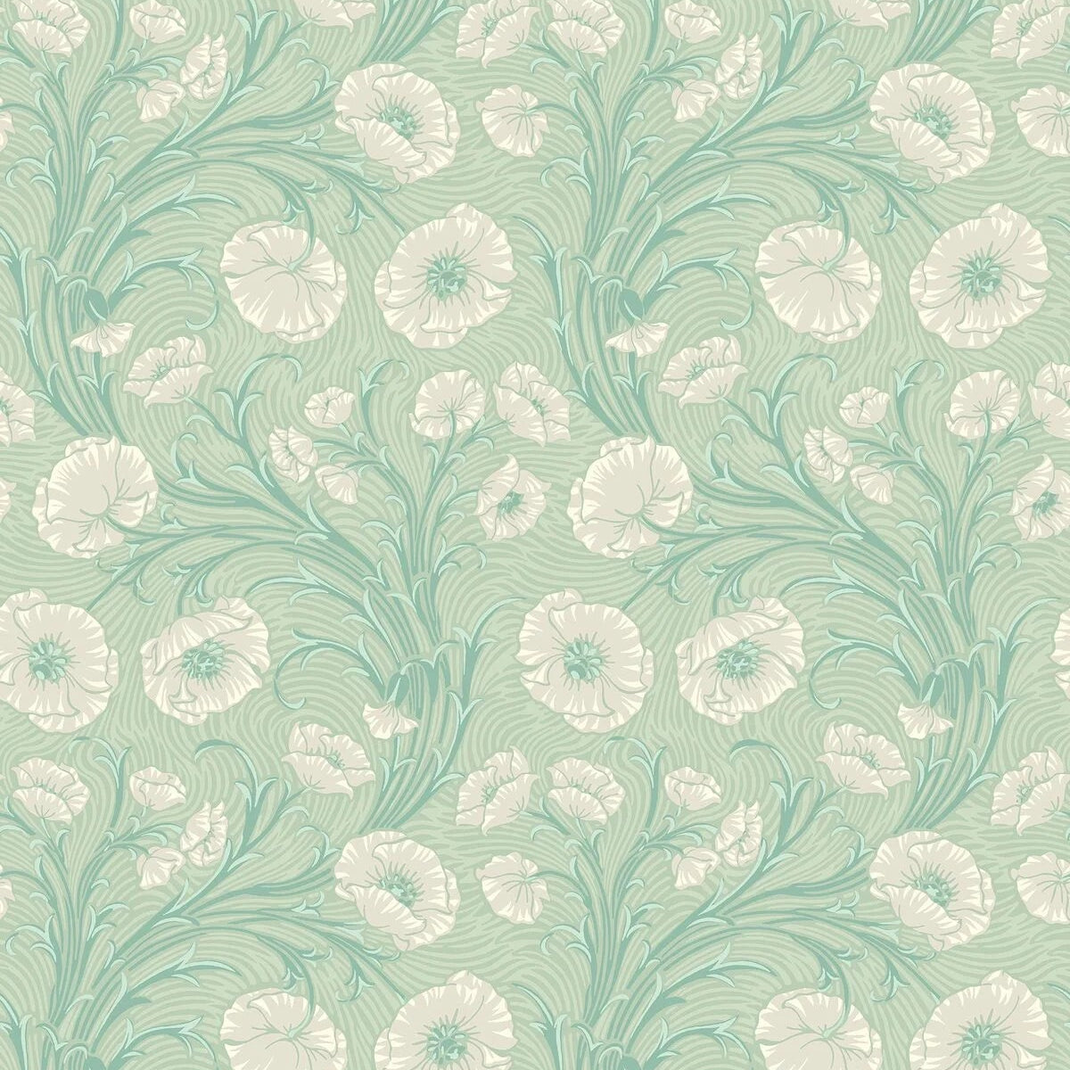 Tapete mit Pflanzenmotiv Blumen POPPY FLOW grün mit beige