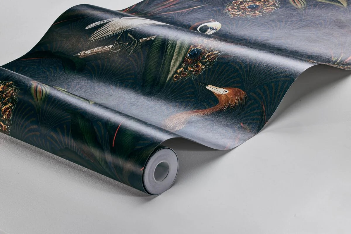 Sapphire Birds Dark Green Animal Motif Wallpaper