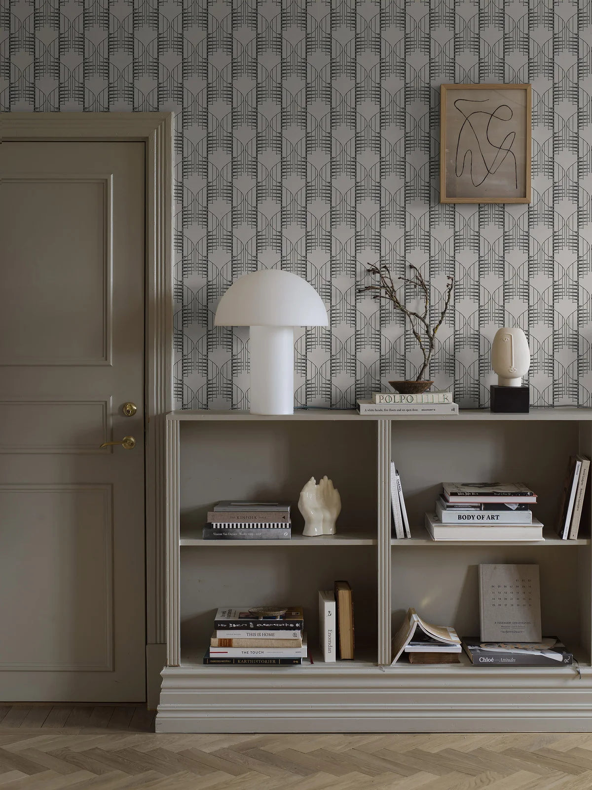 Tapete mit abstraktem Muster STAIRCASE beige mit Schwarz