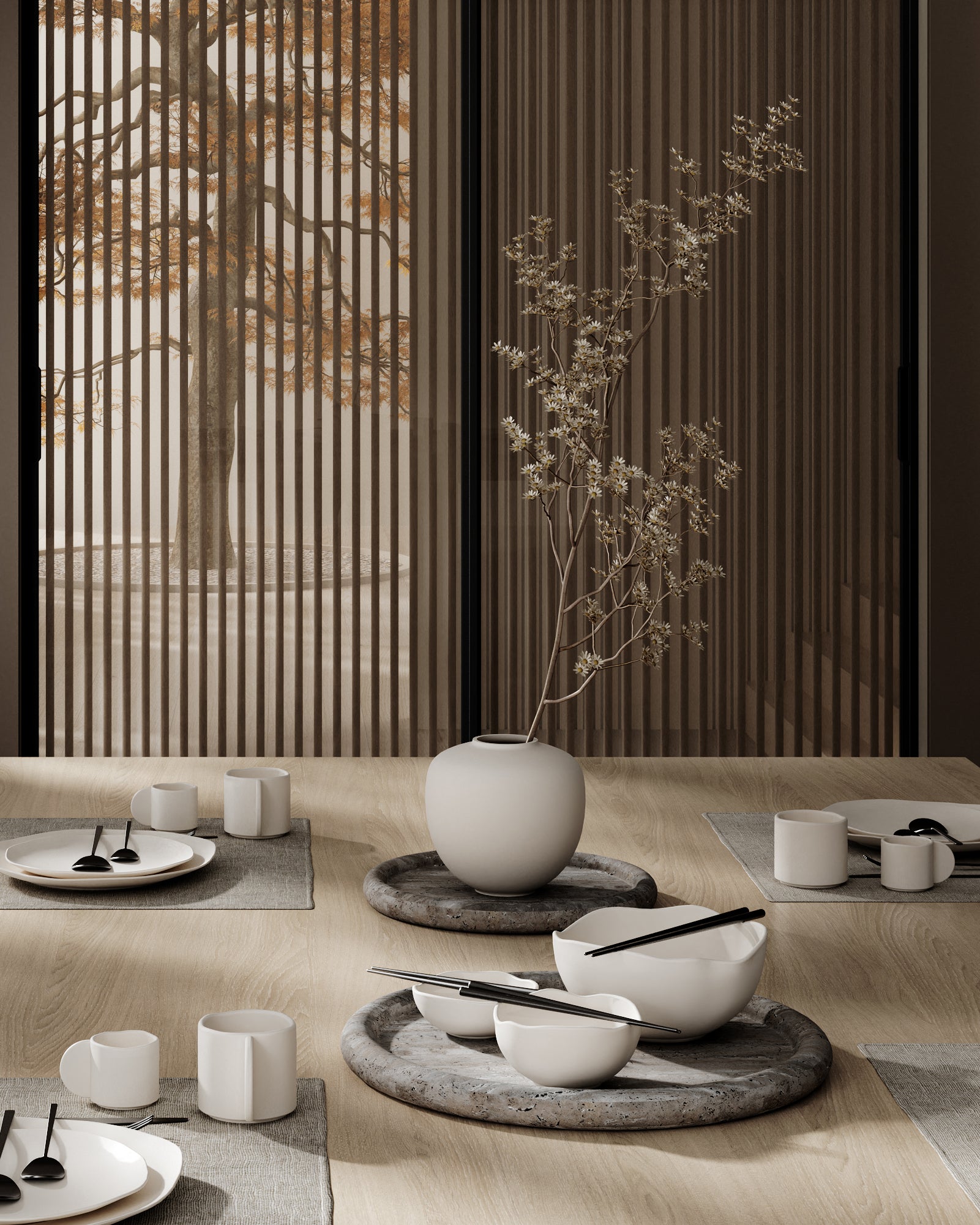 NATIVE Set of Bowls White Stoneware