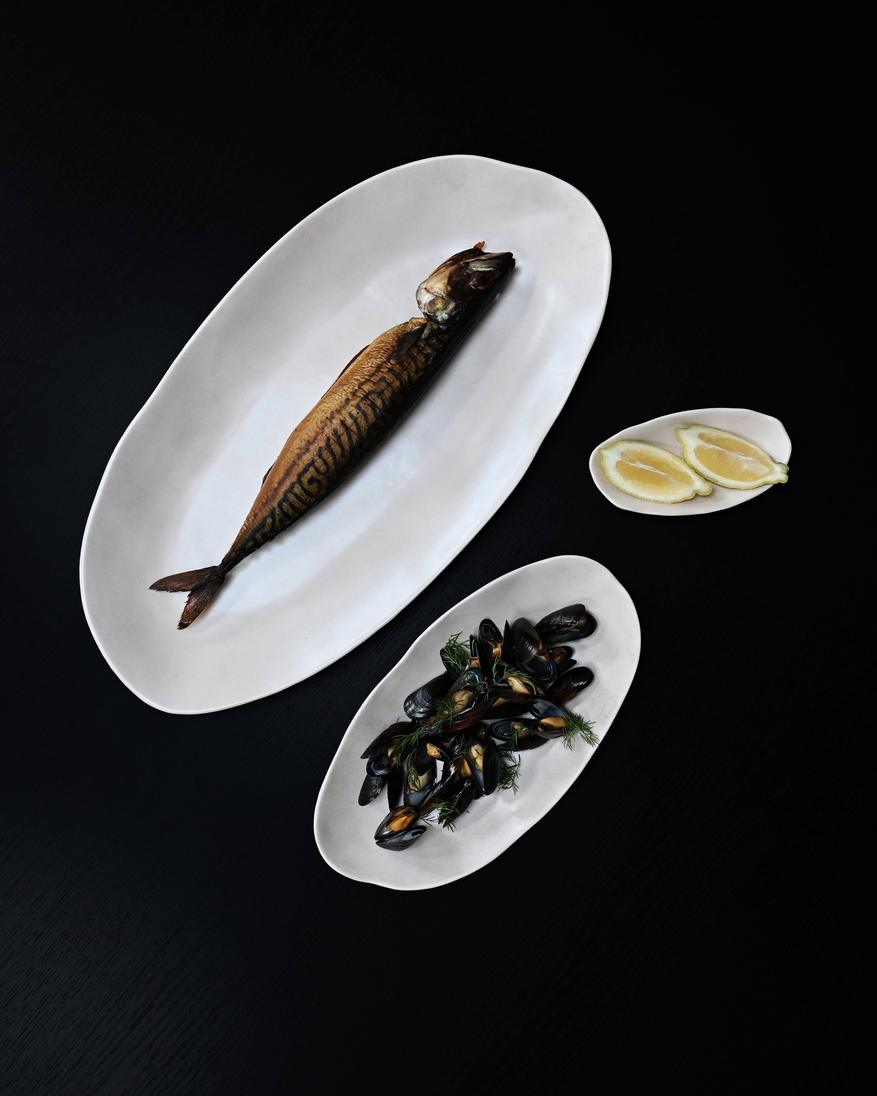 Set ovaler Tabletts NATIVE weiße Steinzeug