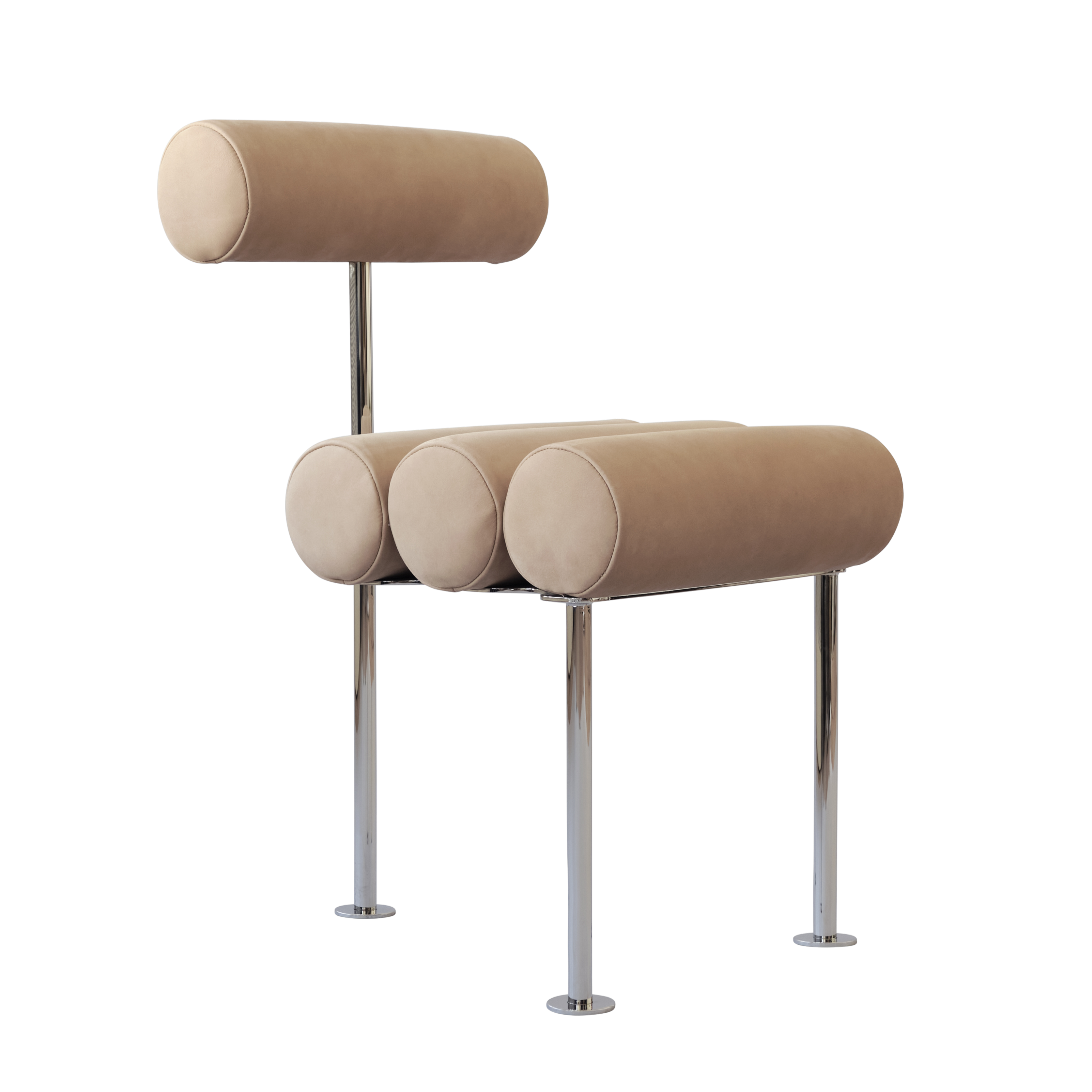 Stuhl HIRO warmbeige mit verchromtem Gestell