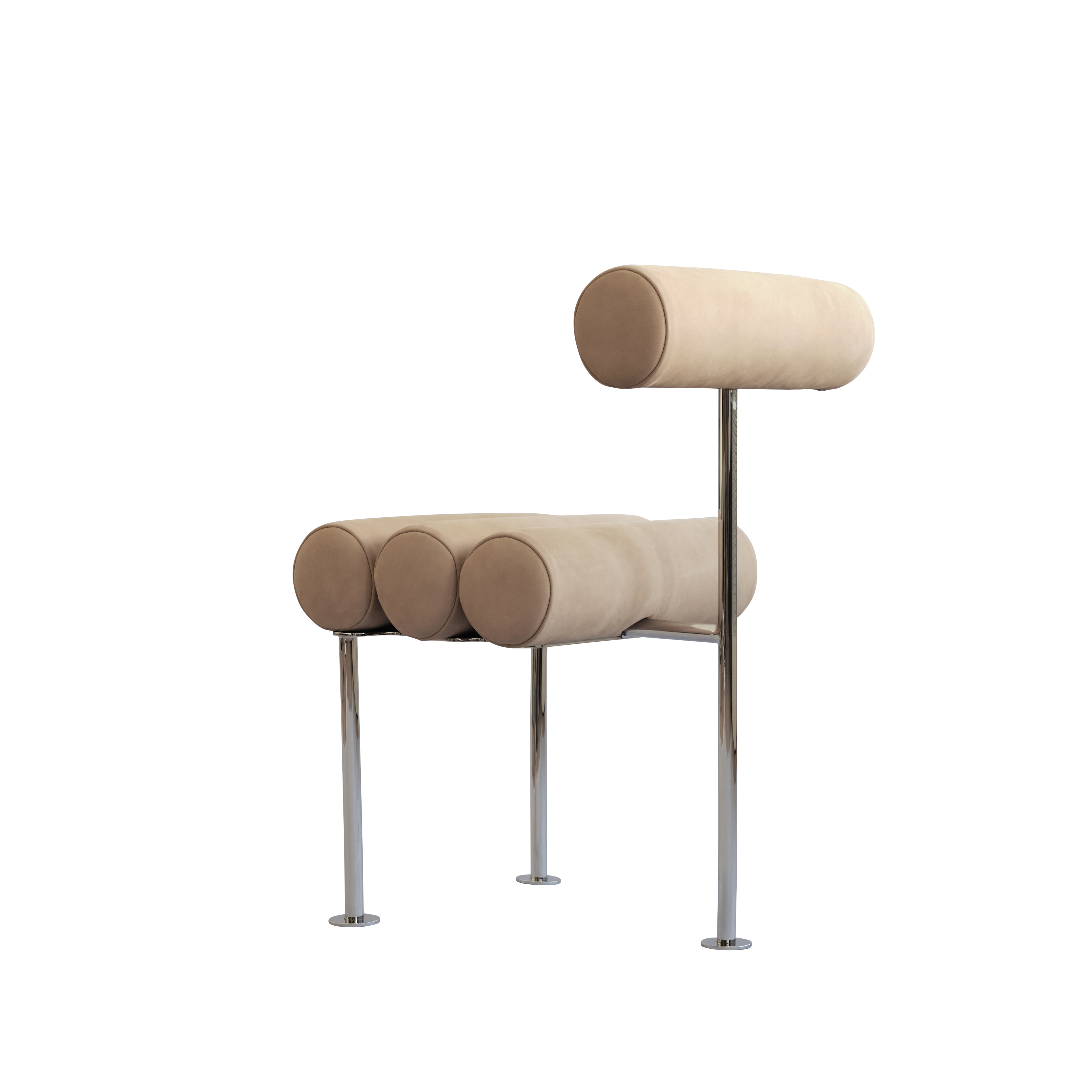 Stuhl HIRO warmbeige mit verchromtem Gestell
