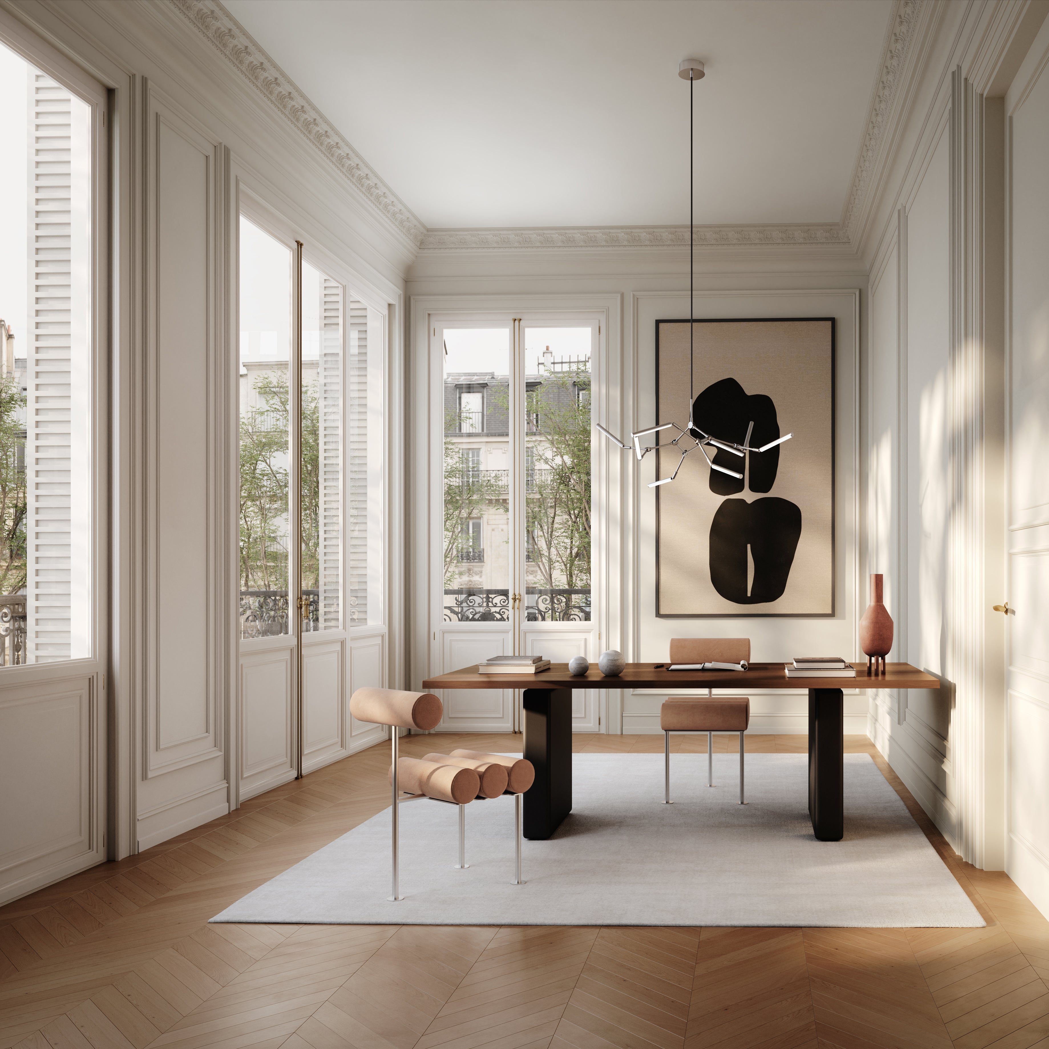 Stuhl HIRO warmbeige mit verchromtem Gestell