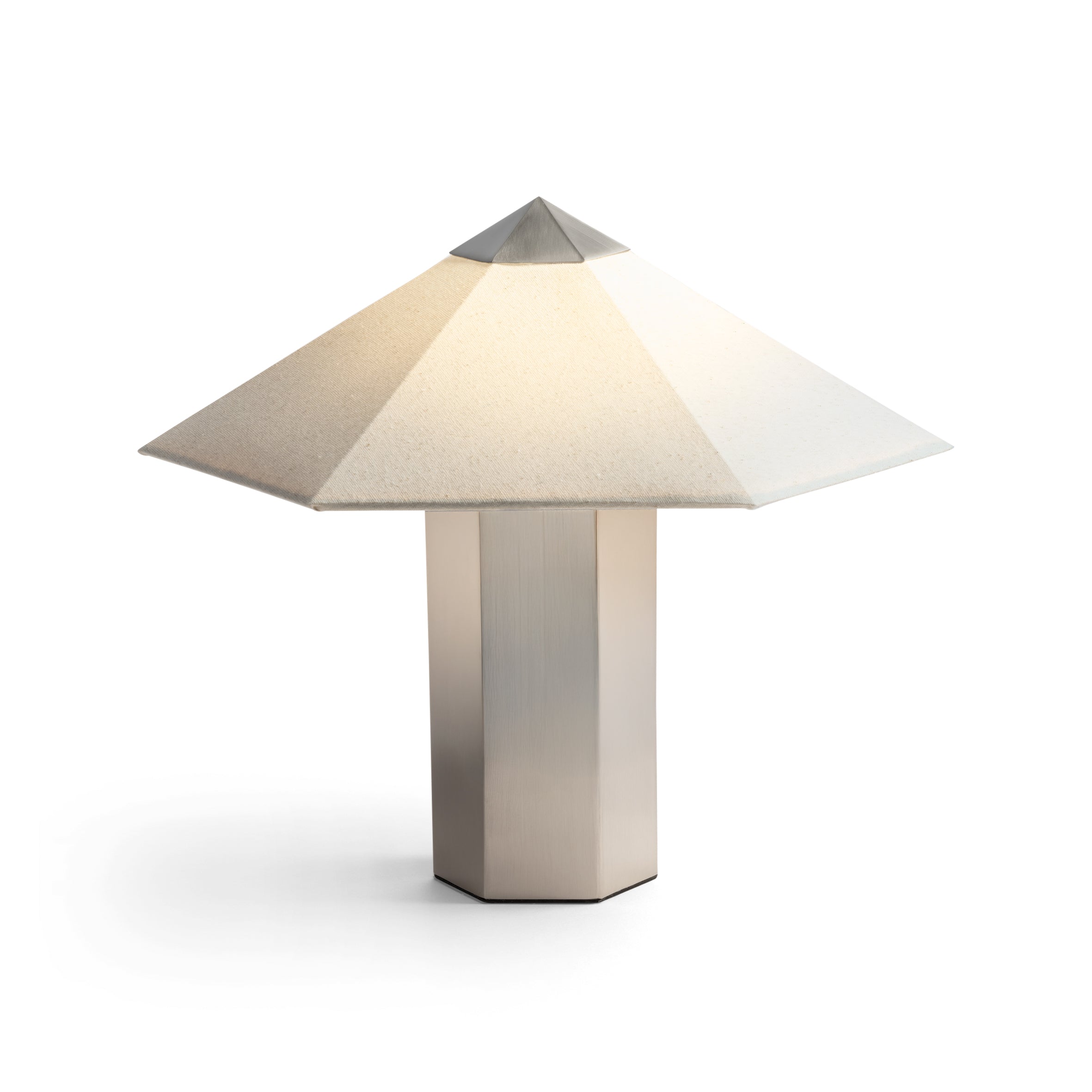 Tischlampe PHIRA silber mit Leinen-Schirm