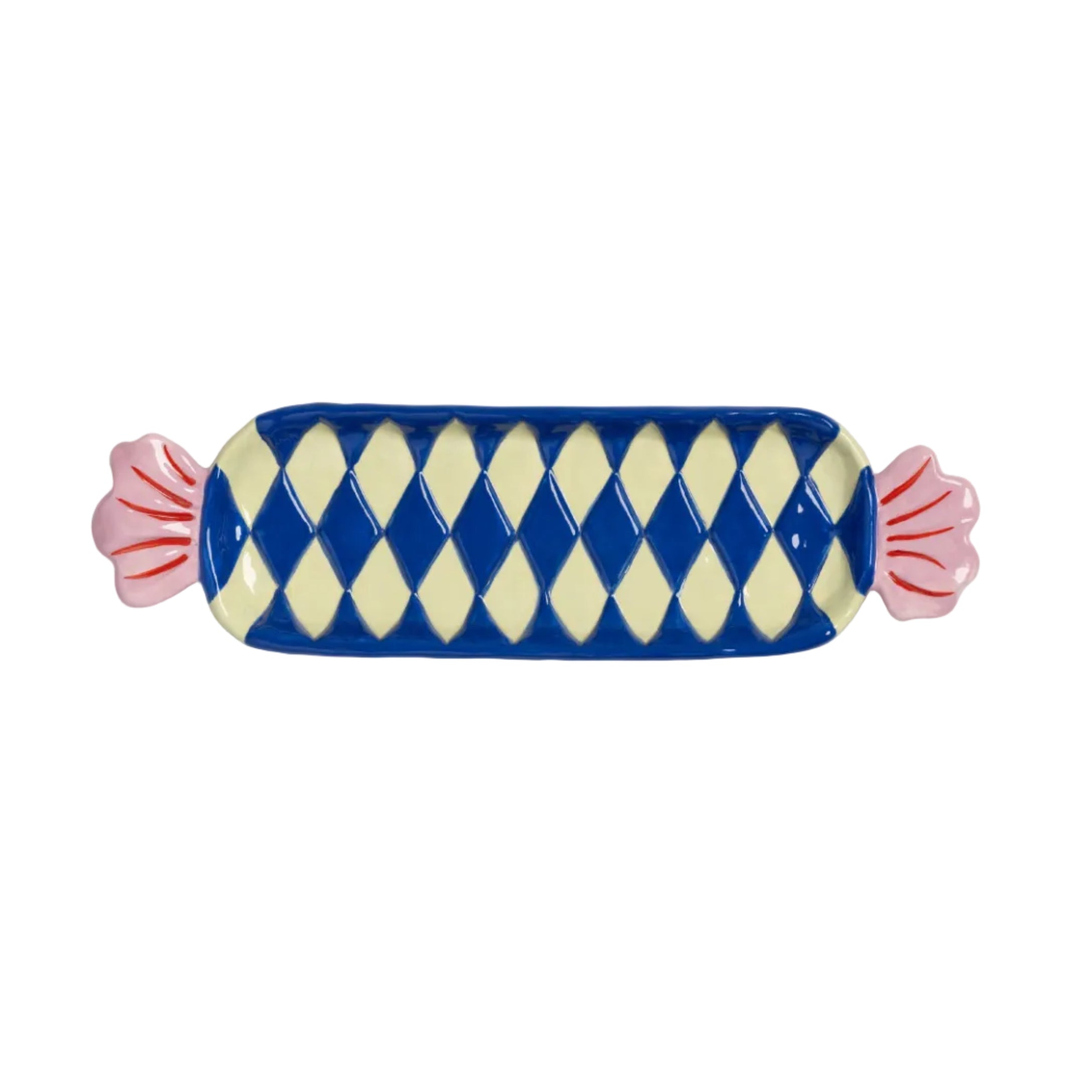 GOODY platter in blue with yellow and pink