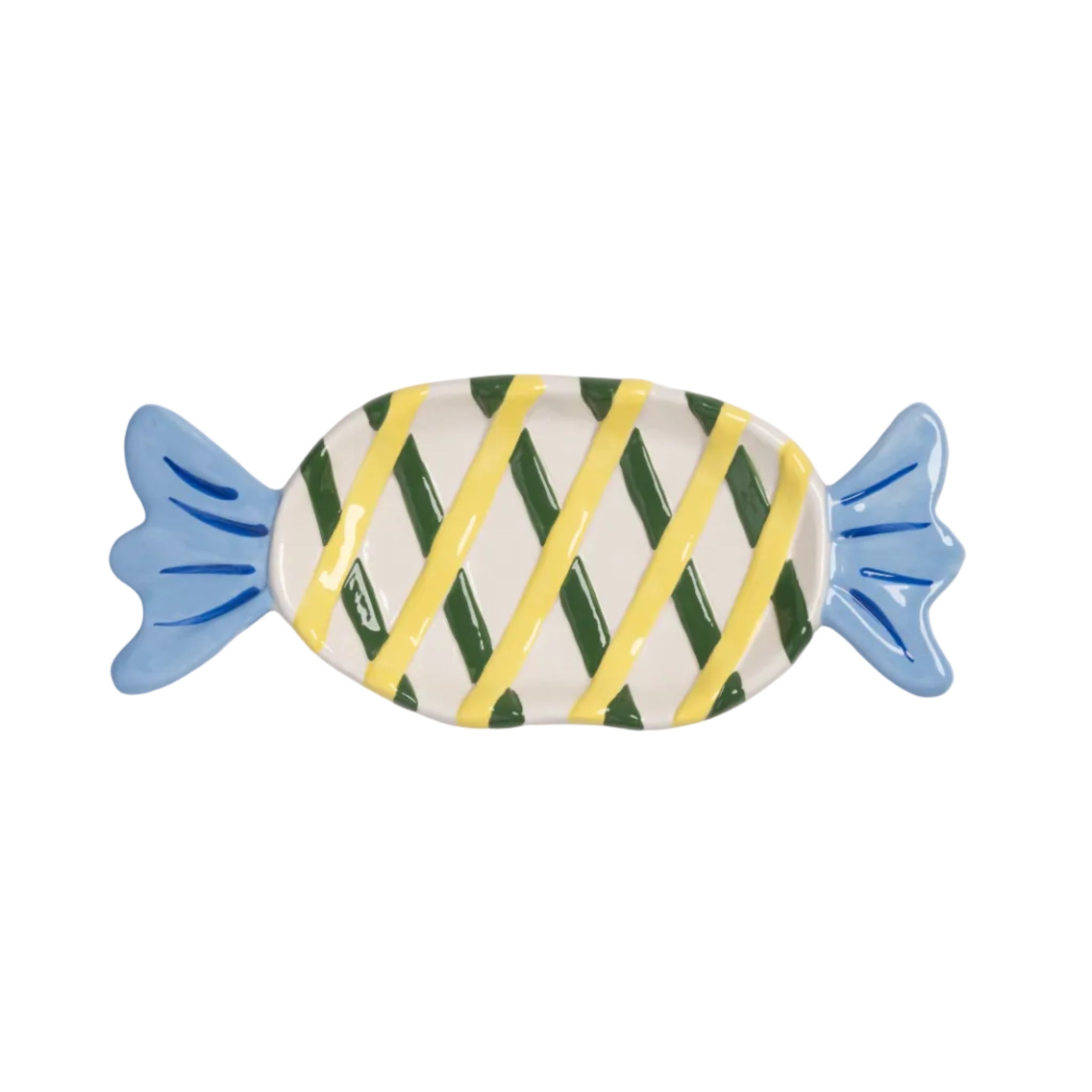 Weißes GOODY Servierbrett mit Gelb und Blau