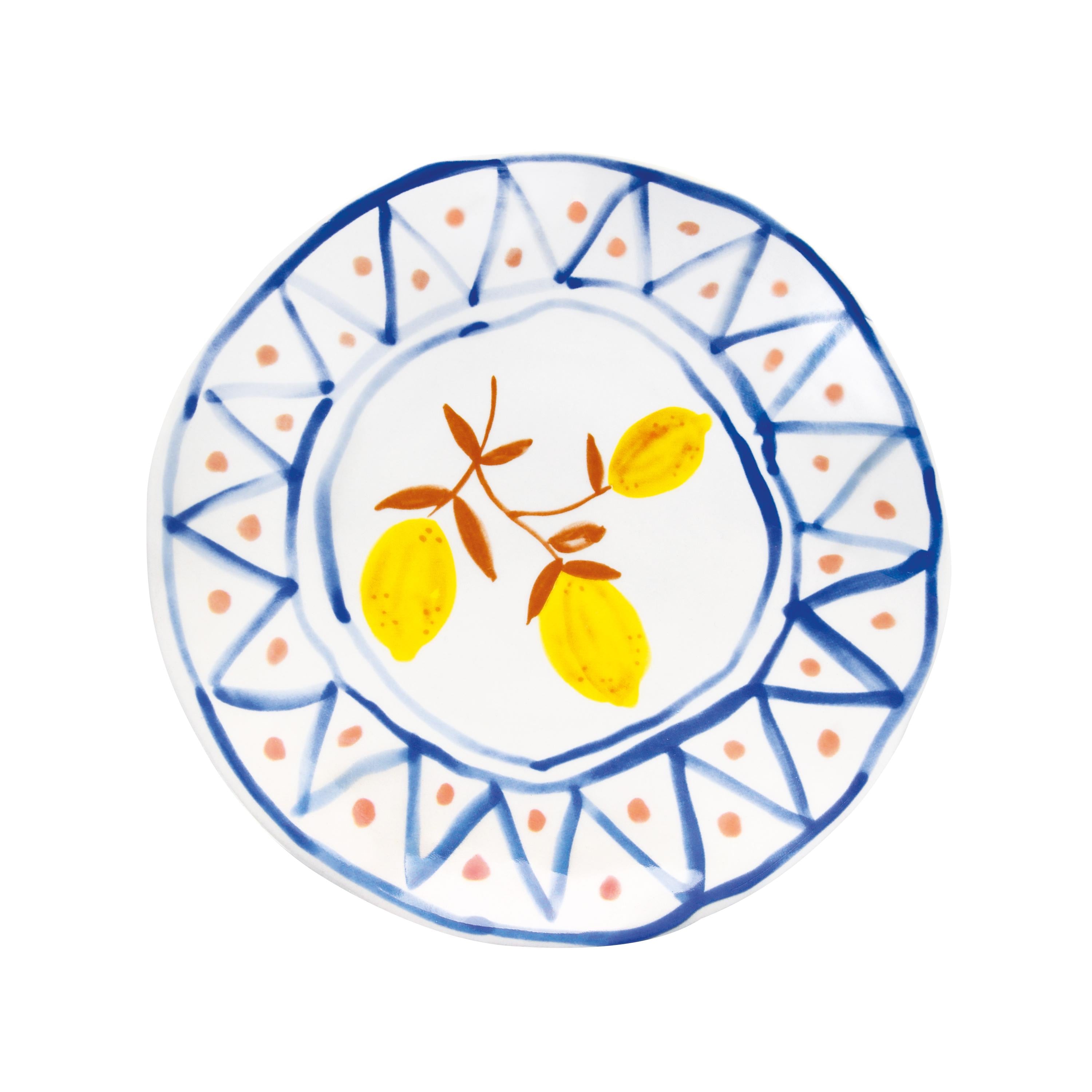 LEMON MOROCCAN White Plate Set with Blue and Yellow