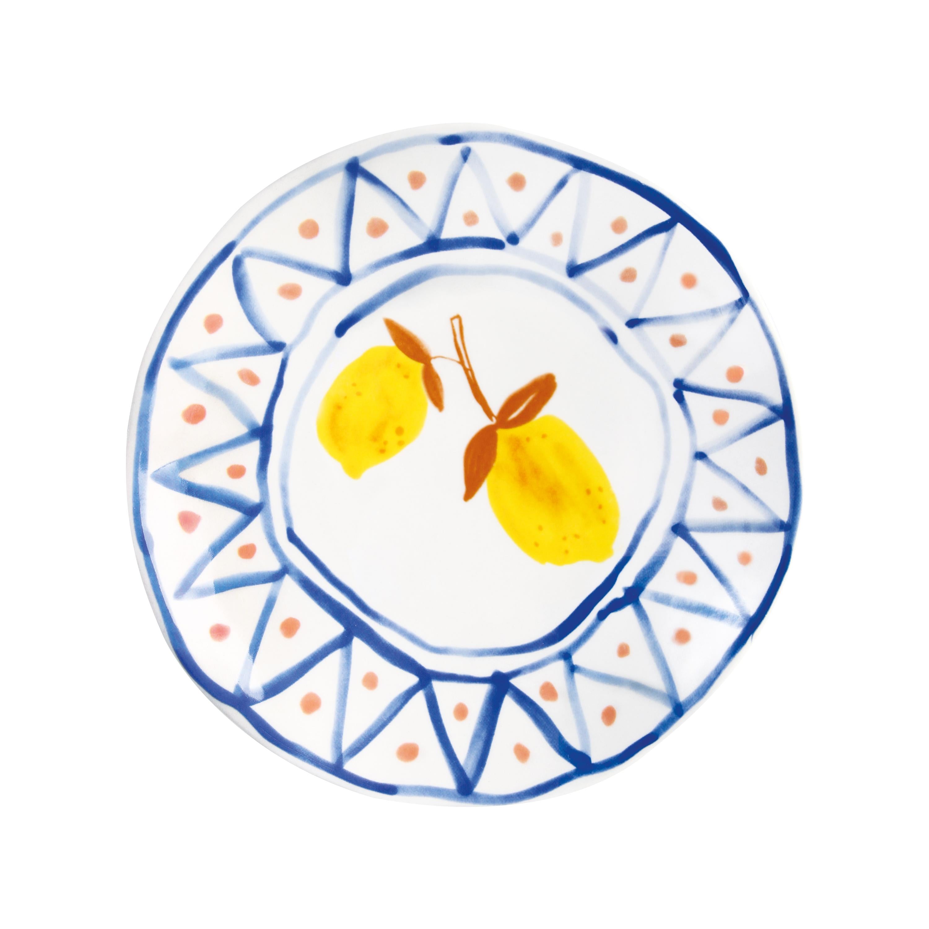 LEMON MOROCCAN White Plate Set with Blue and Yellow