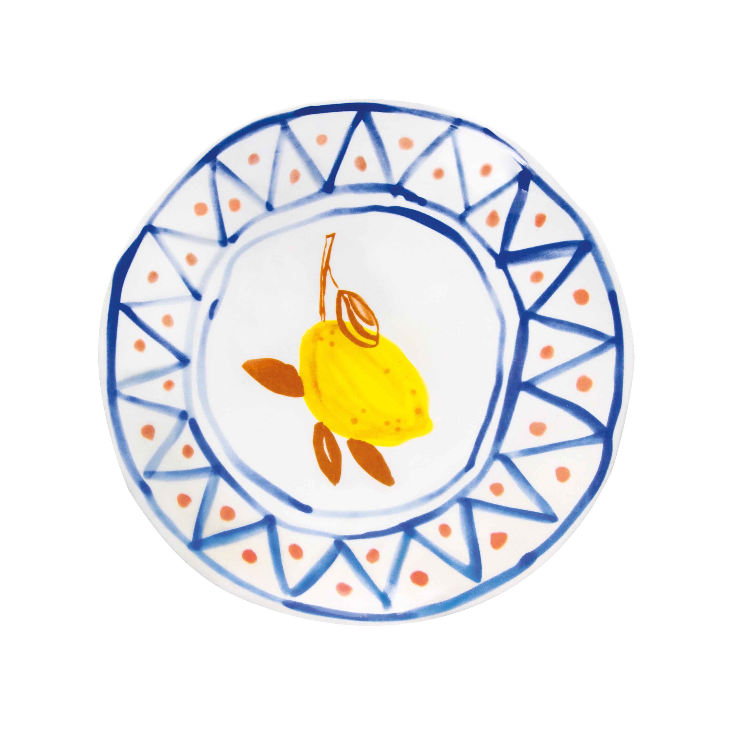 LEMON MOROCCAN White Plate Set with Blue and Yellow