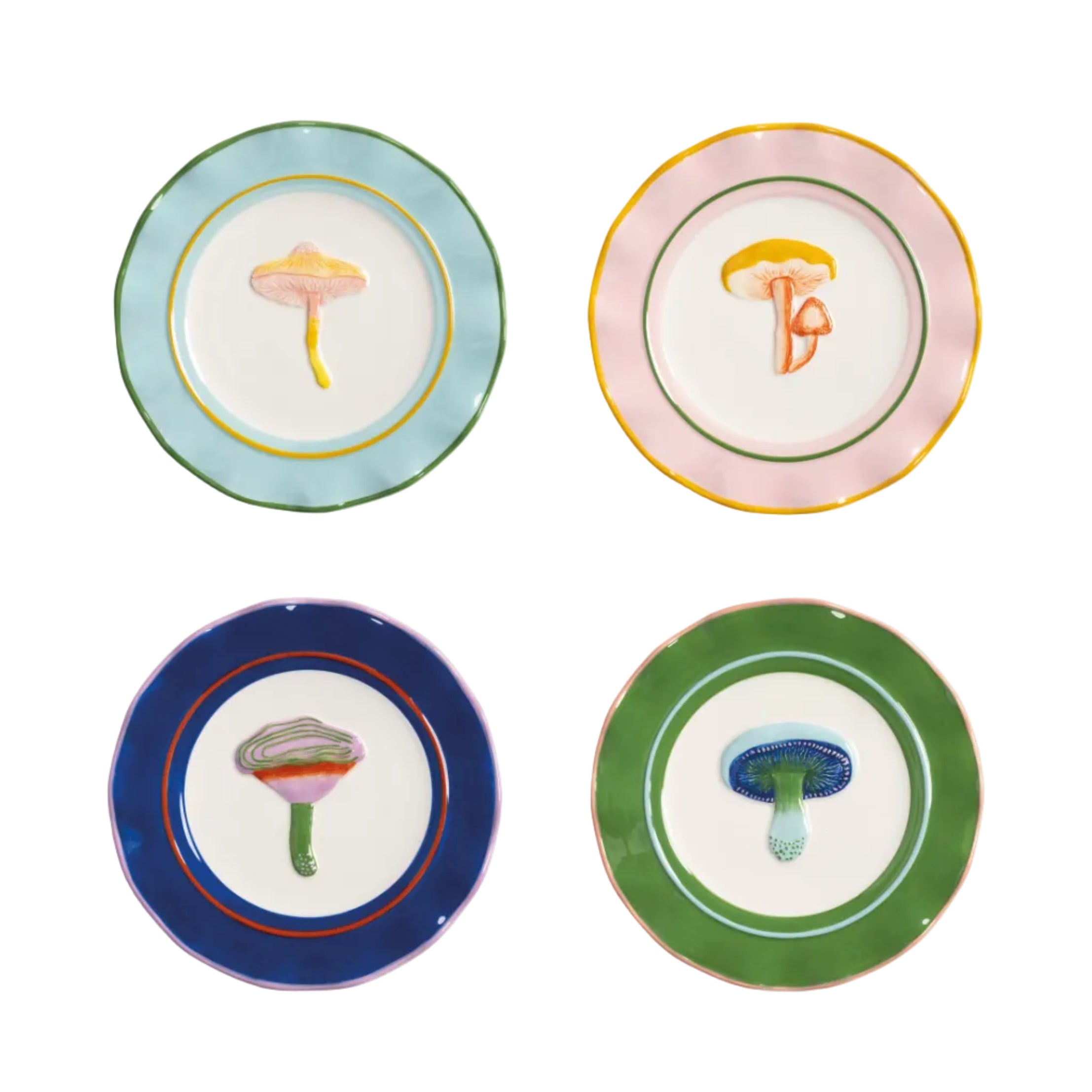 Colorful MAGIC MUSHROOM Dessert Plate Set