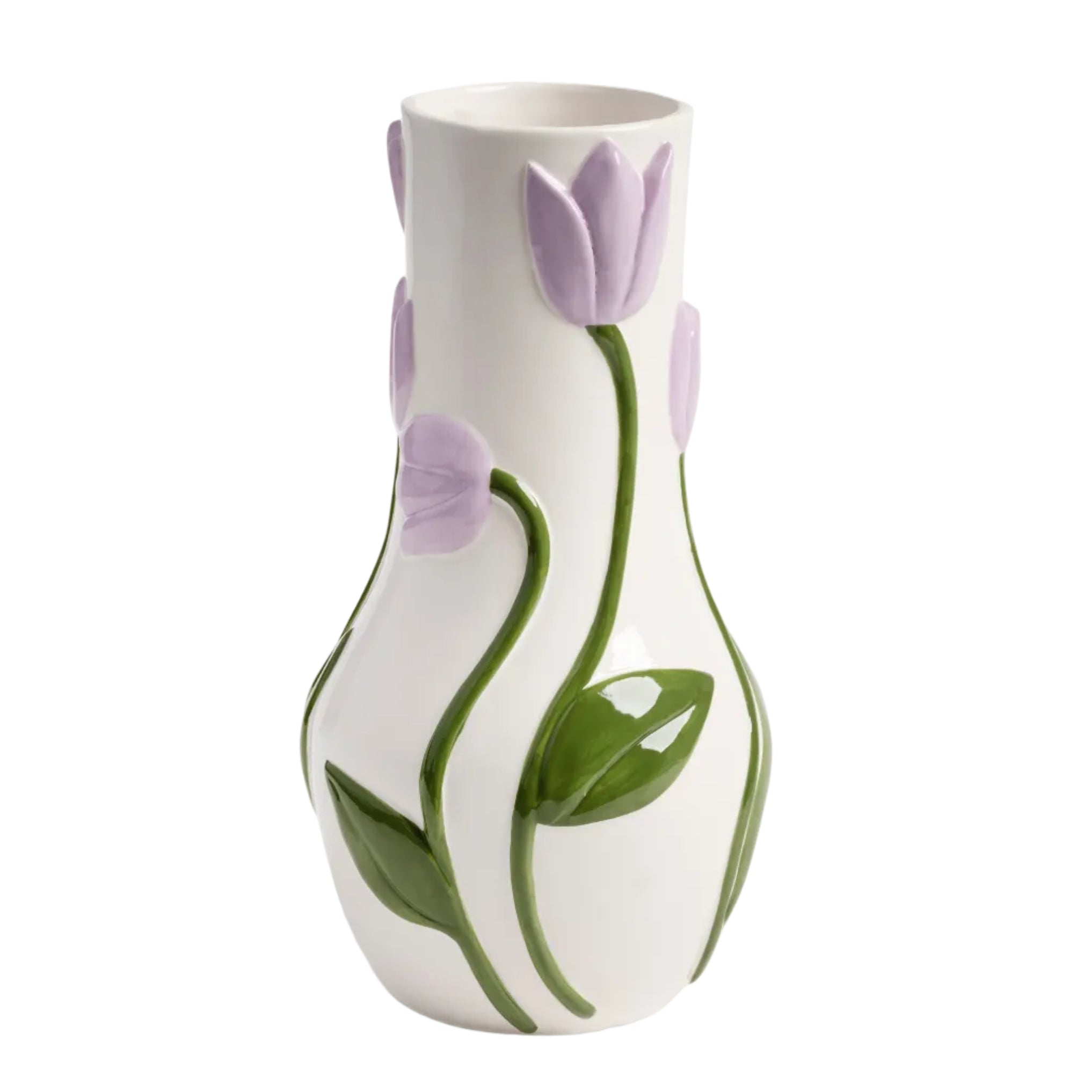 Vase TULPE weiß mit grün und lila