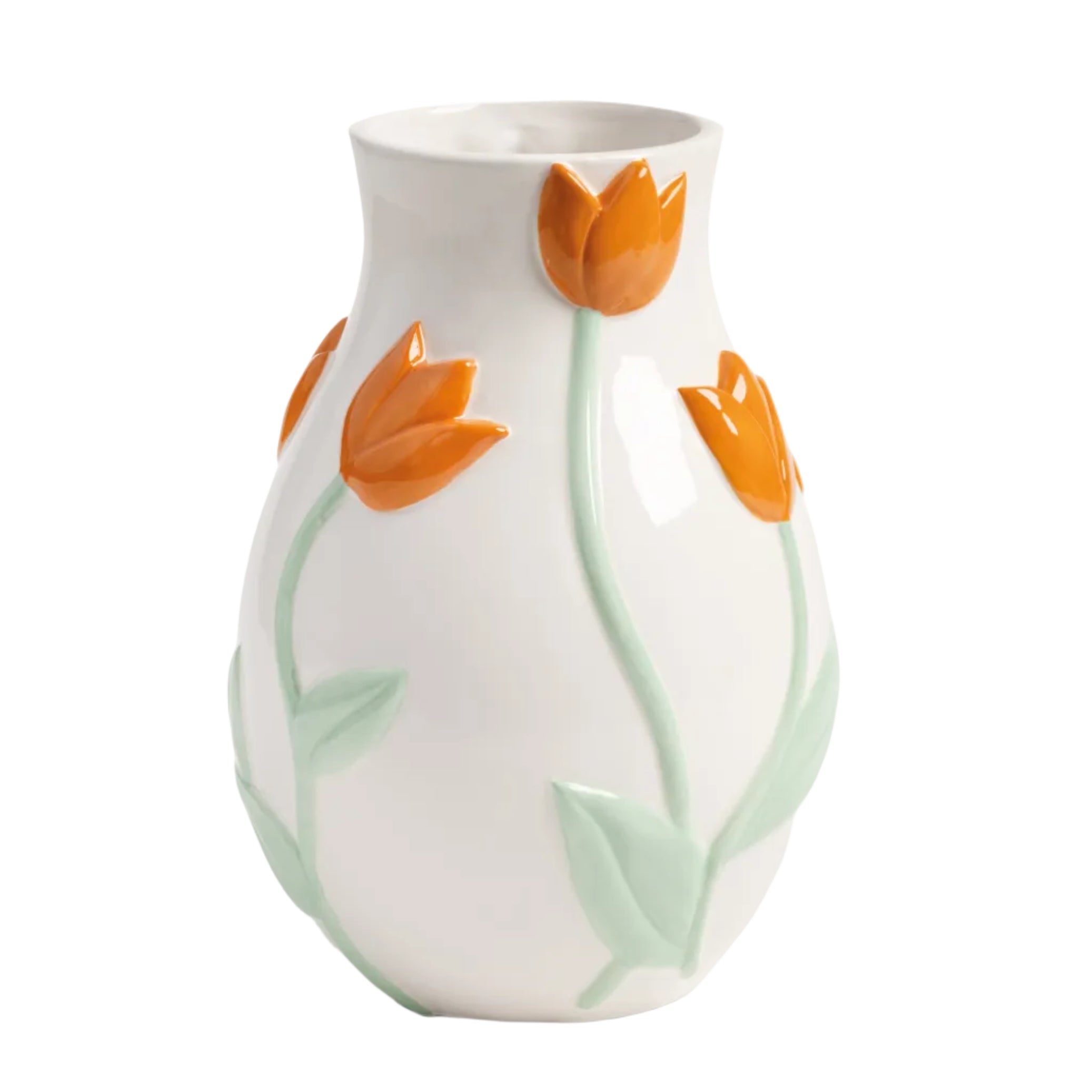 Vase TULPE weiß mit grün und orange