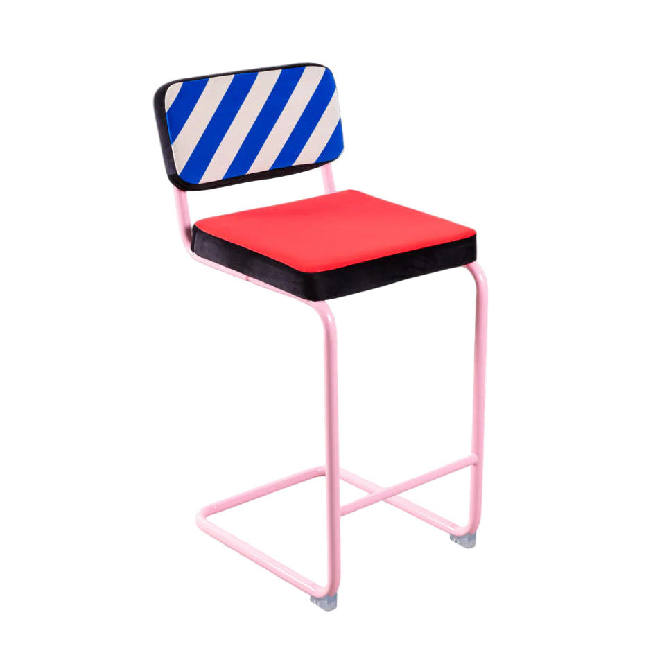 SUPERSTOOL BLUE STRIPES Bar Stool Red with Pink Base