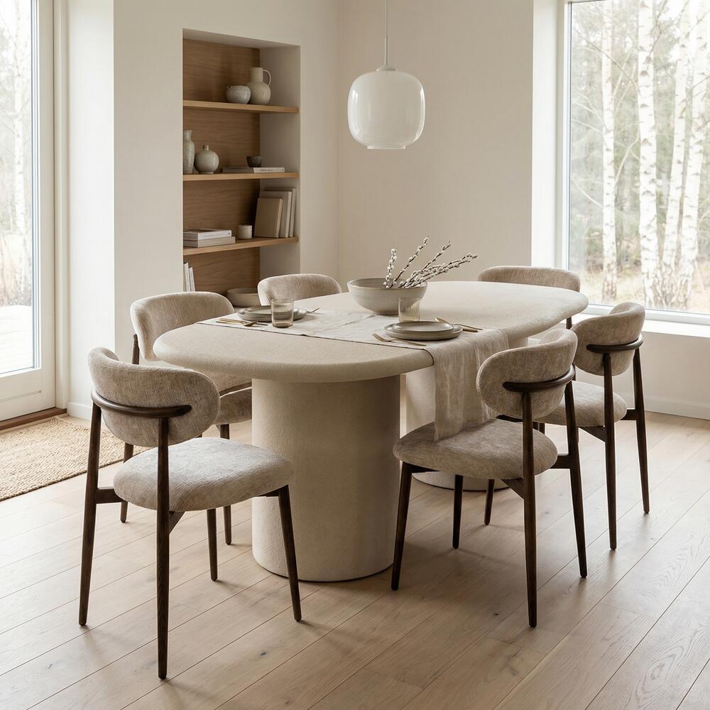 JAPANDI Stuhl beige mit dunklem Holzgestell