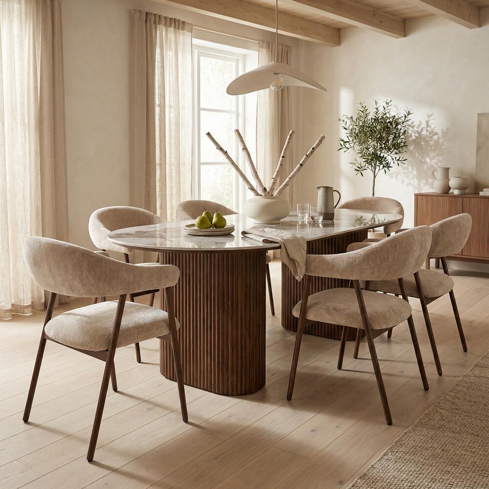 Stuhl SCANDI beige mit dunklem Holzgestell