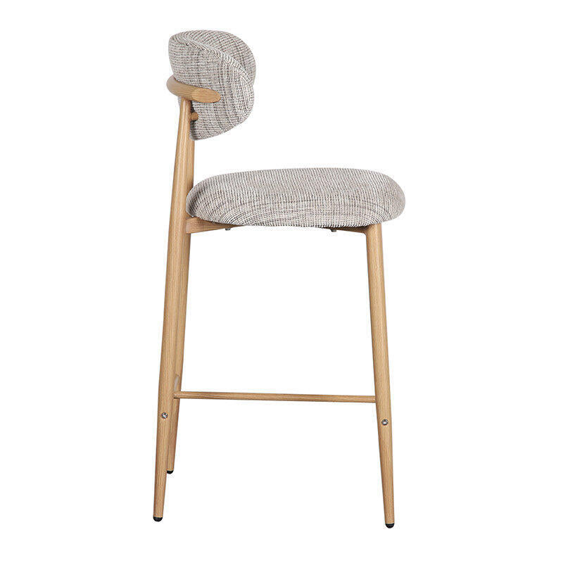 JAPANDI Stool in Gray Beige with Wooden Base
