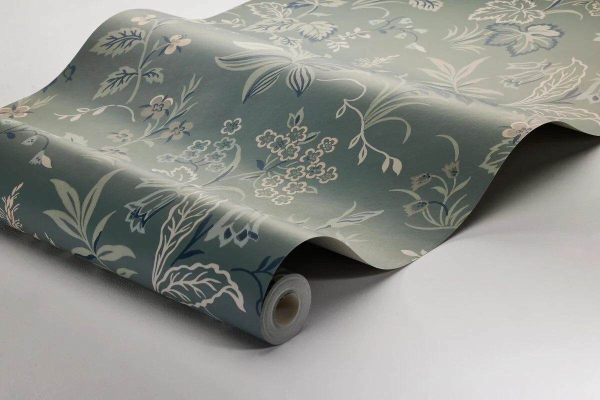 Tapete mit Pflanzenmotiv FOLKLORE gedämpftes Grün