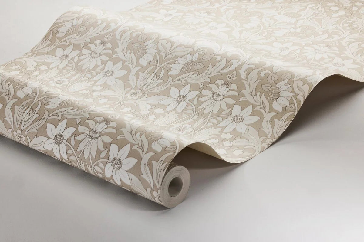 Tapete mit Pflanzenmotiv BLOMSTERFRÖJD beige mit Weiß