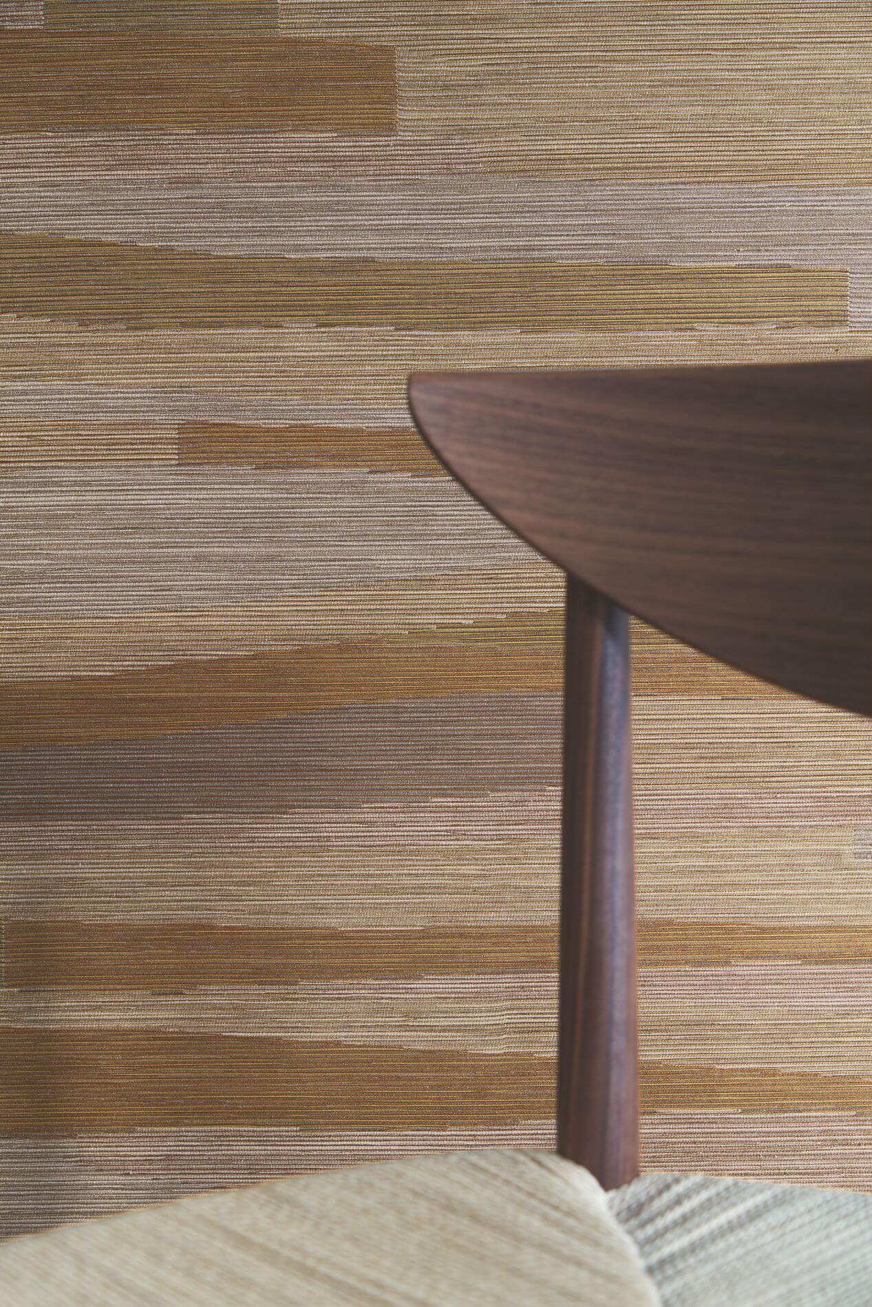 Textured fabric wallpaper with striped jacquard weave HALANA - OCRE beige with gold