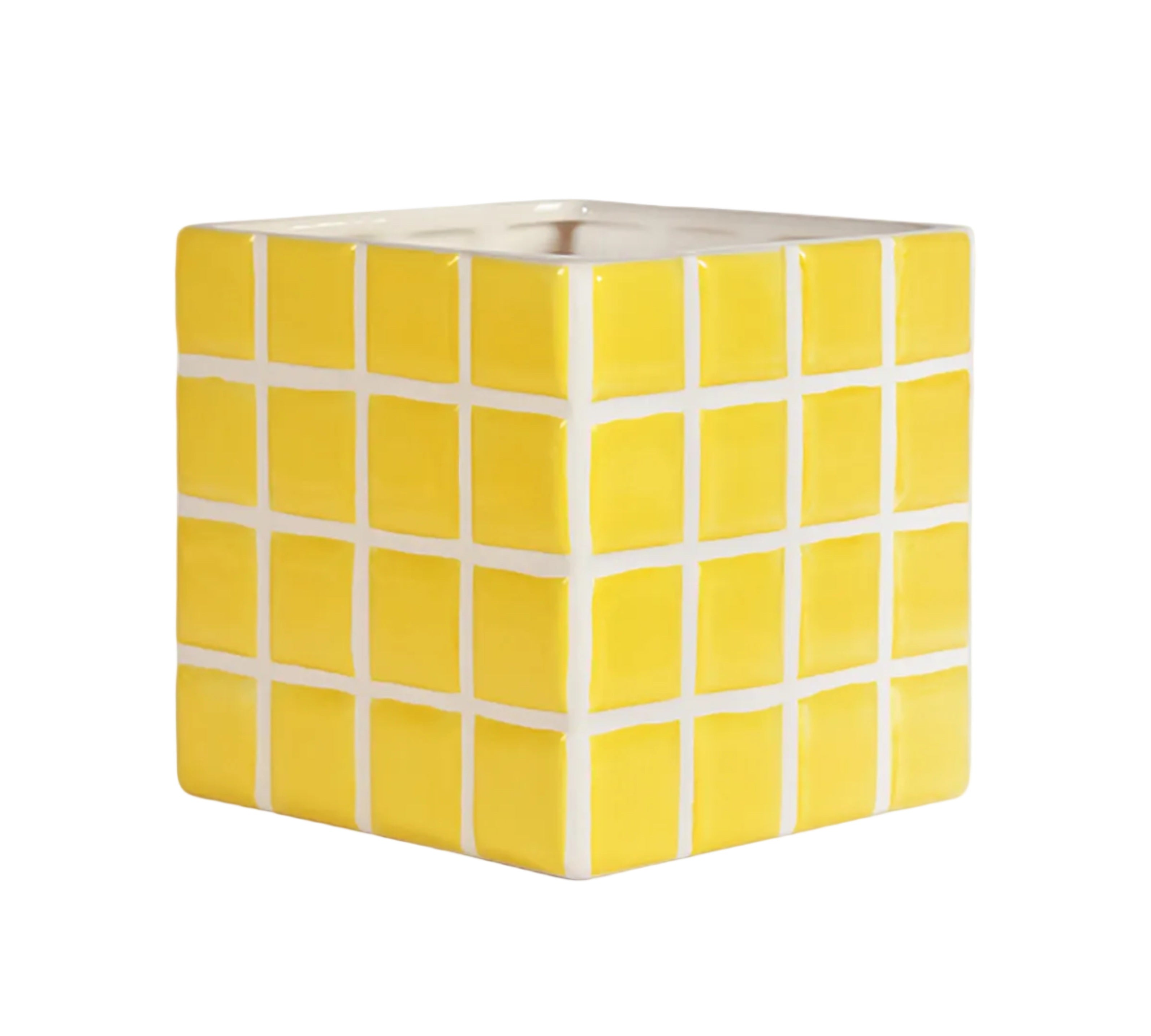 TILE pot in yellow with white