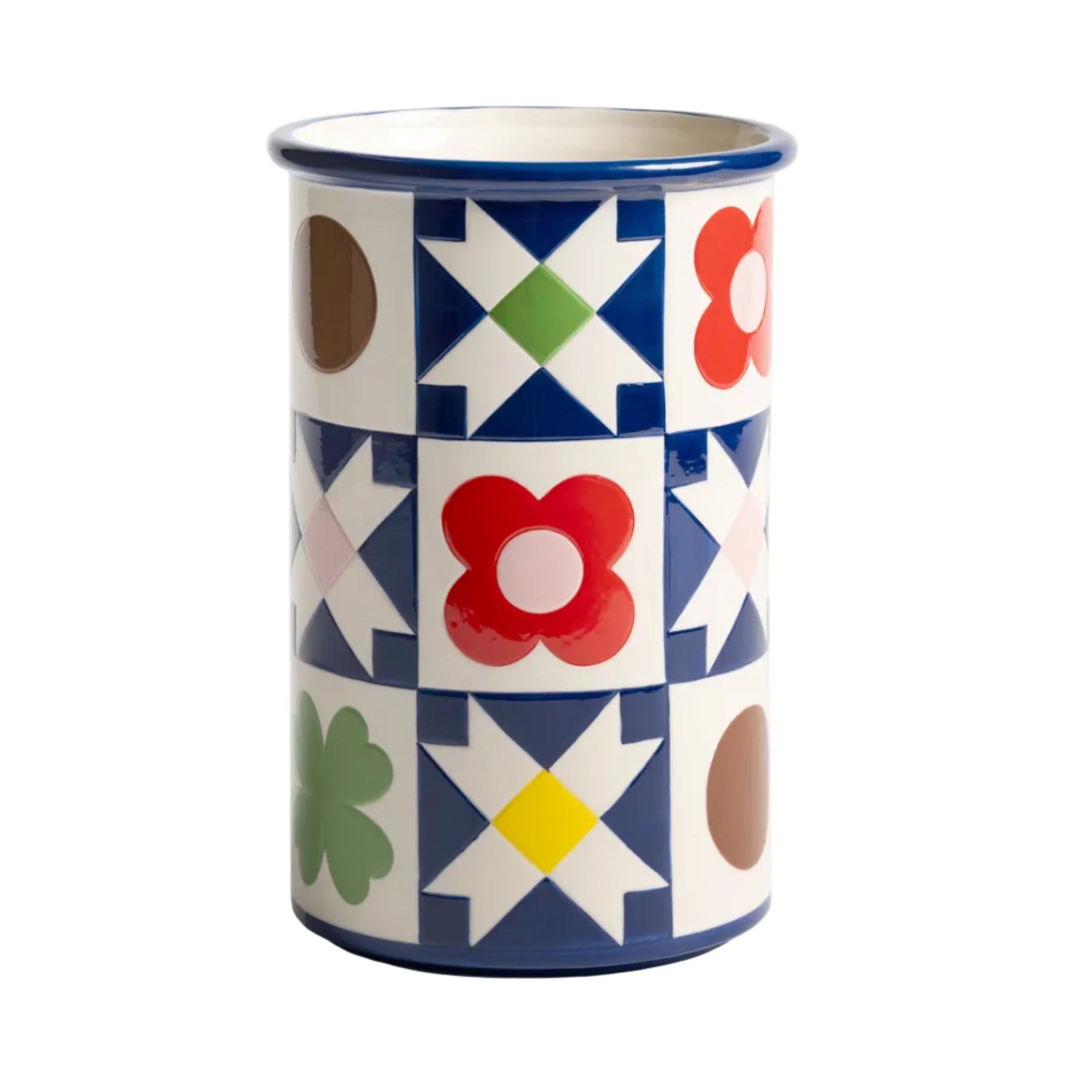 Vase PATCH QUILT blau mit Weiß und Rot