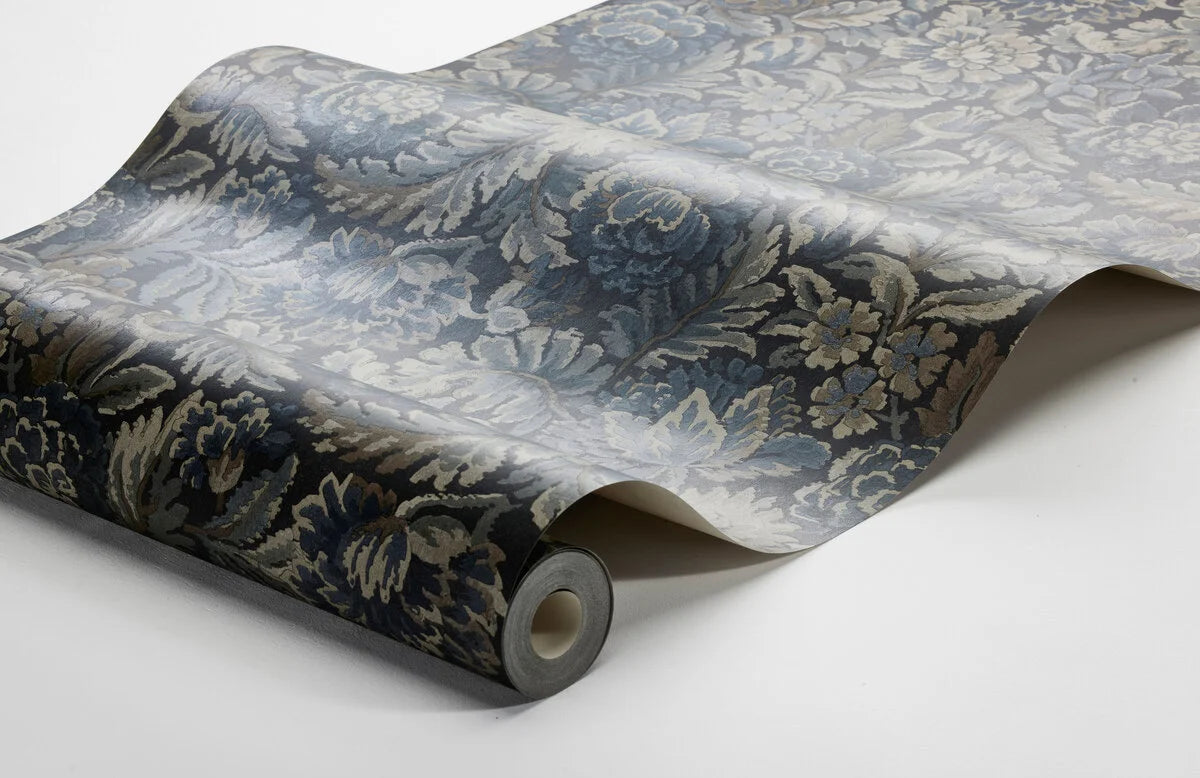 Tapete mit floralem Muster NIGHTINGALE GARDEN blau mit beige