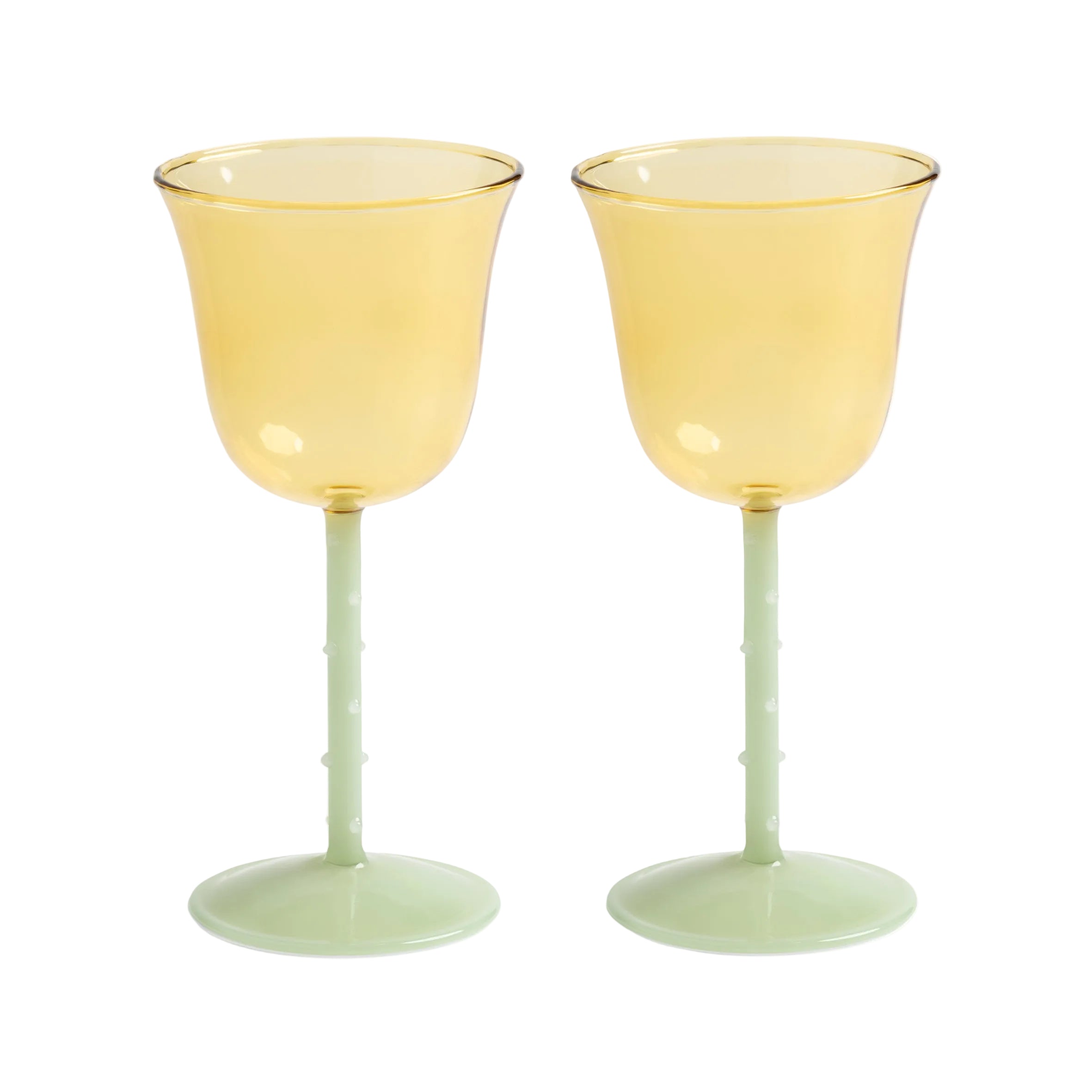 Set aus grünen und gelben Glaskelchen DOT