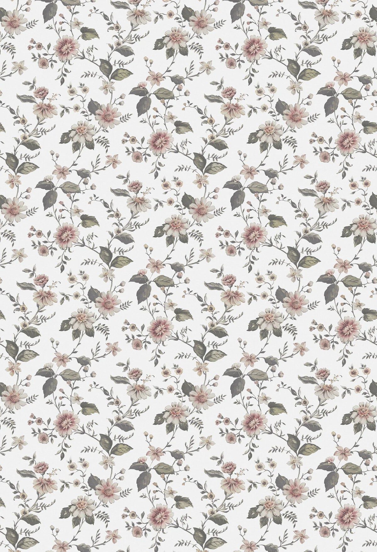 Structural mural with a floral pattern of flowers MARION’S white with pink