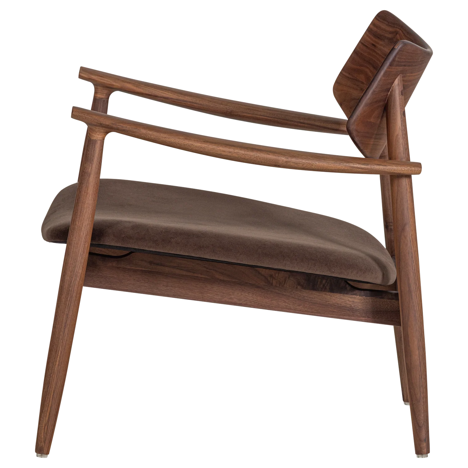 Sessel BASK mit braunem Sitz und Nussbaumgestell