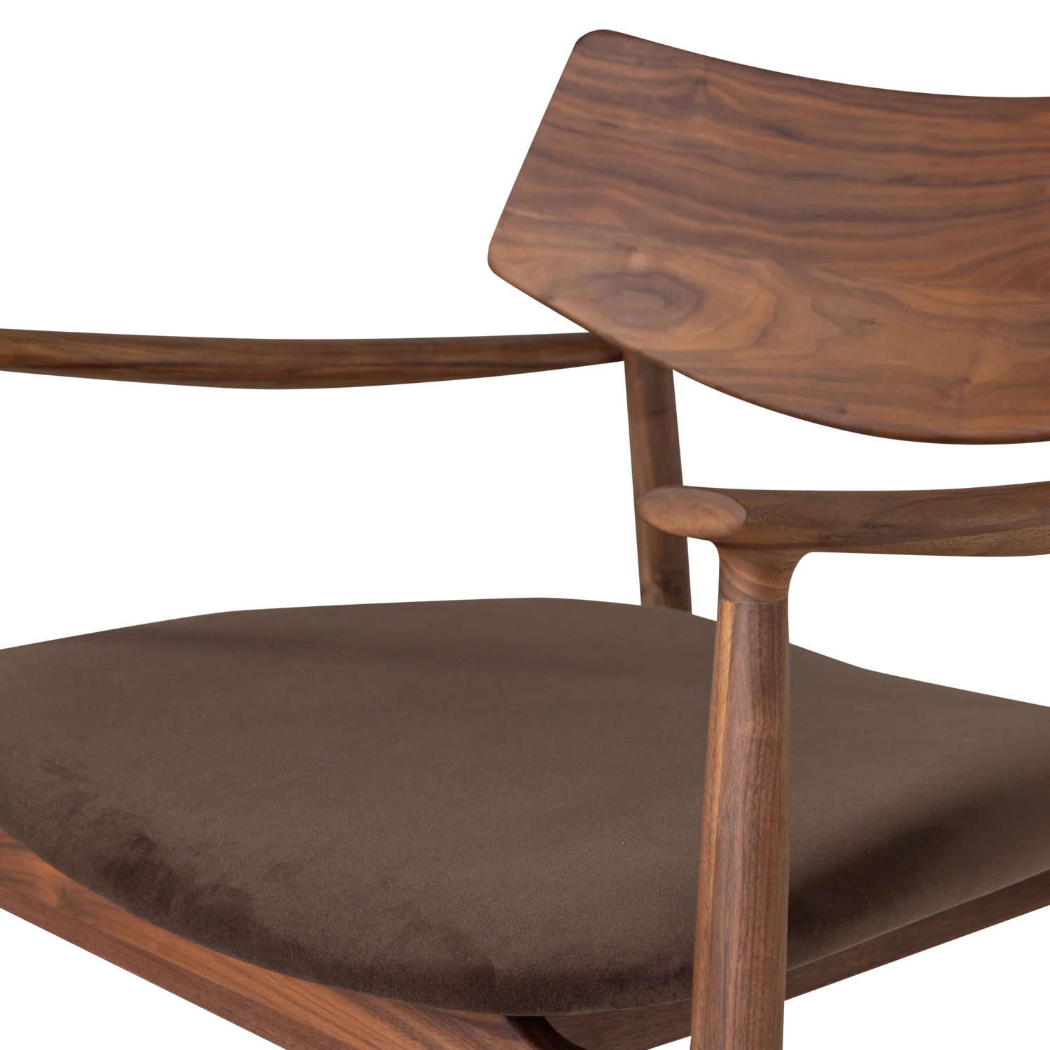 Sessel BASK mit braunem Sitz und Nussbaumgestell