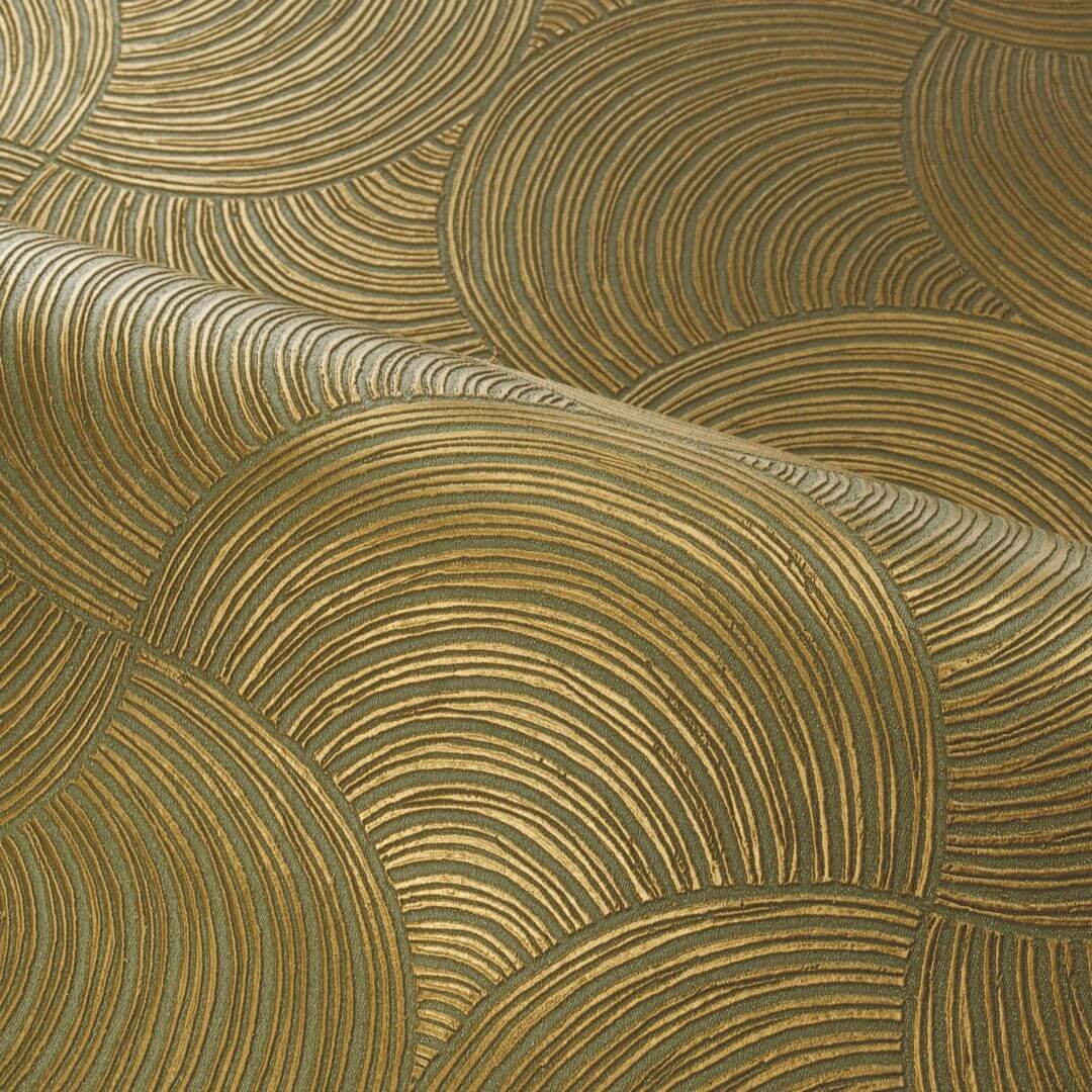 Metallische Strukturtapete mit geometrischem Muster METEORE - KAKI/BRONZE dunkelgrün mit Bronze