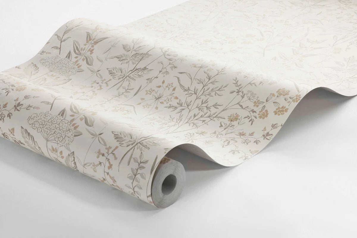 Vlies-Tapete mit pflanzlichem Muster EMIL creme mit grün