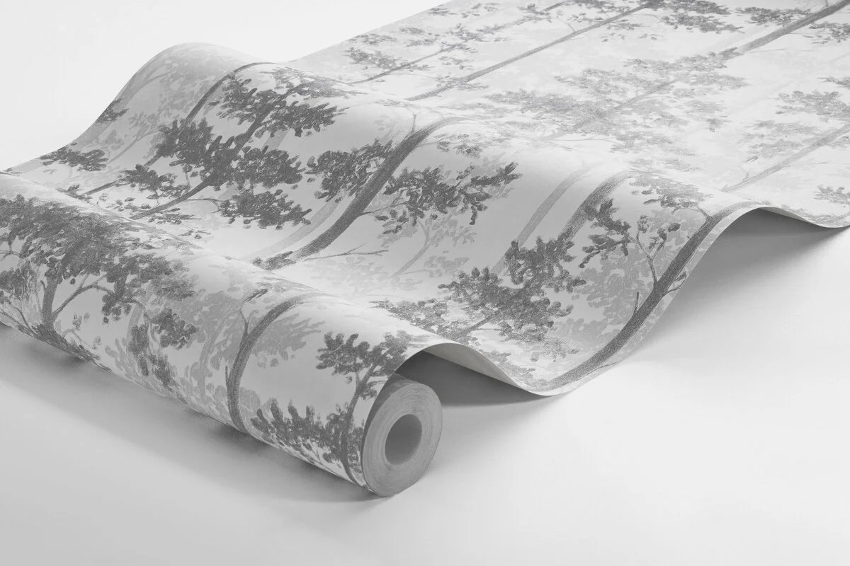 Vlies-Tapete mit pflanzlichem Muster RONJA grau mit Weiß