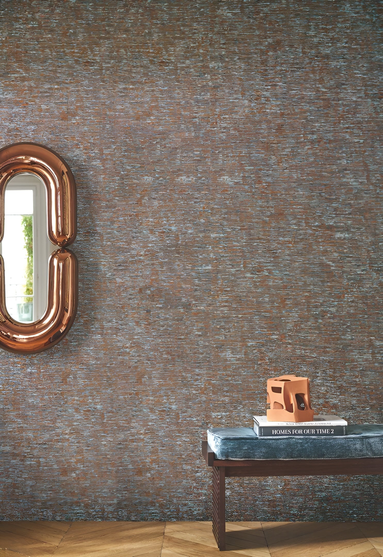 Structural textile wallpaper ARTOIS - ORANGE BLEU orange with blue