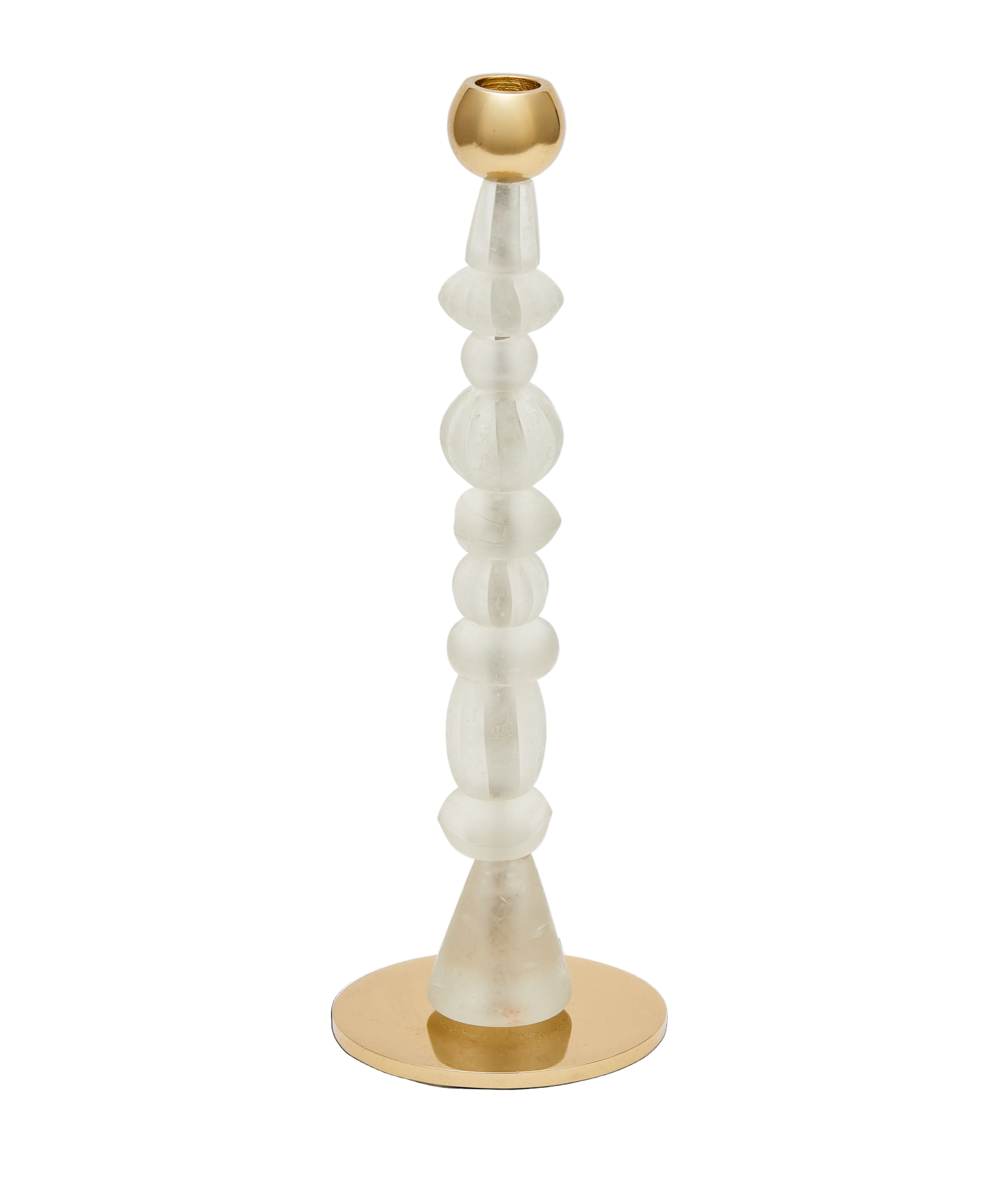 Single Candle Holder BEADS White with Gold Elements