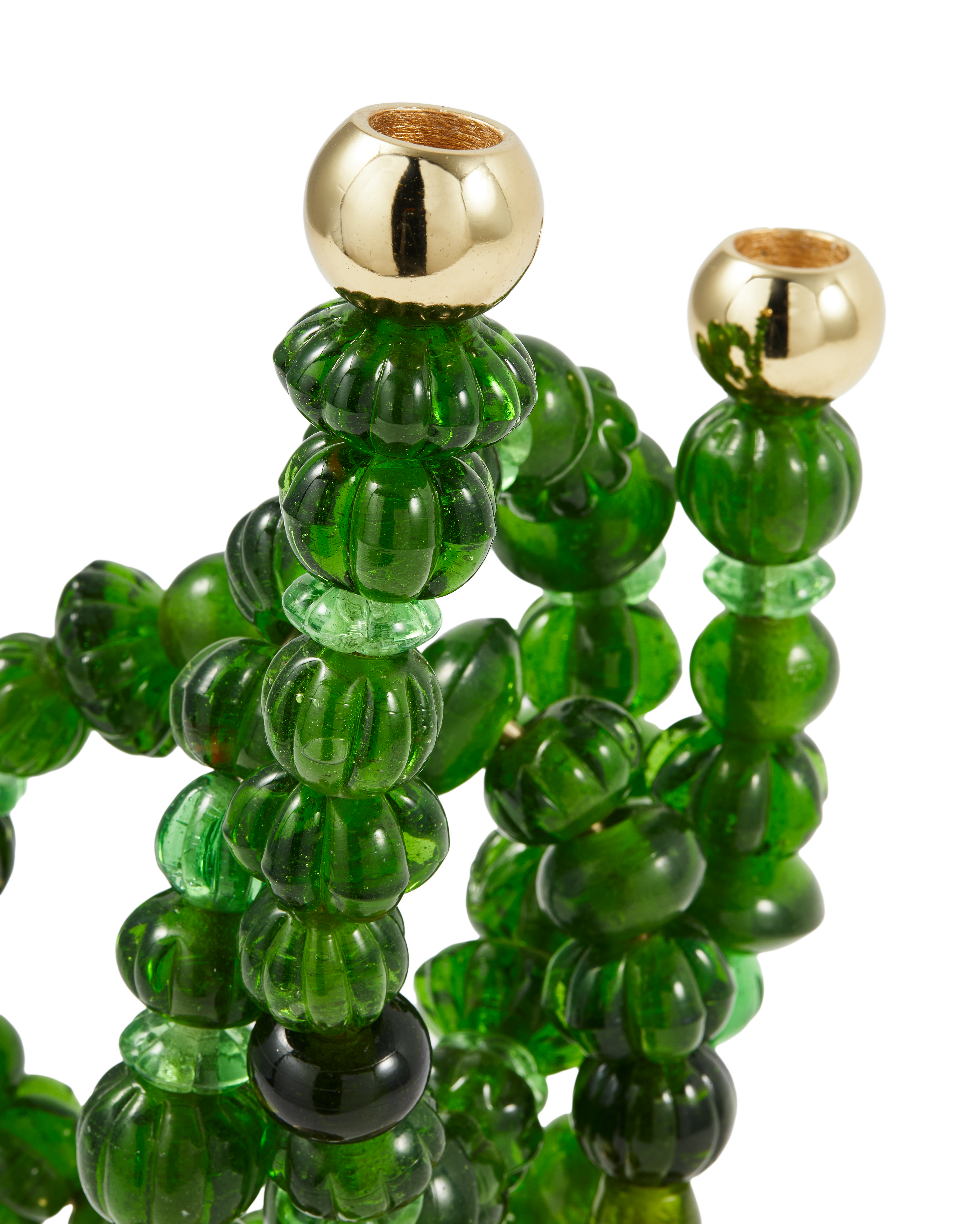 BEADS Green Candle Holder with Gold Accents